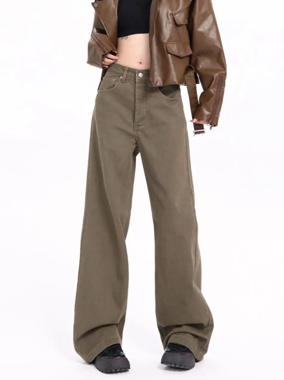 Japanese Brand Retro brown straight leg solid color jeans Size US 32 / EU 48 - 3 Thumbnail