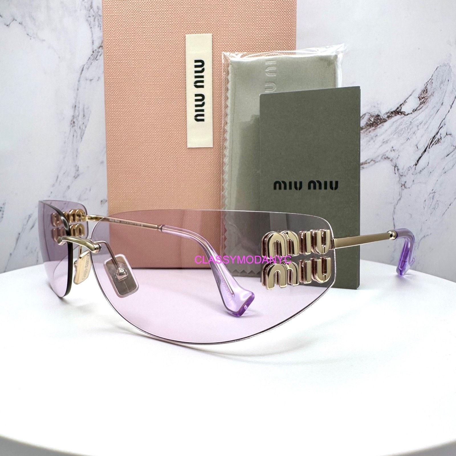 Miu Miu New MIU MIU Sunglasses Gold Pink Wrap AUTHENTIC Runway 2025 Size ONE SIZE - 3 Thumbnail