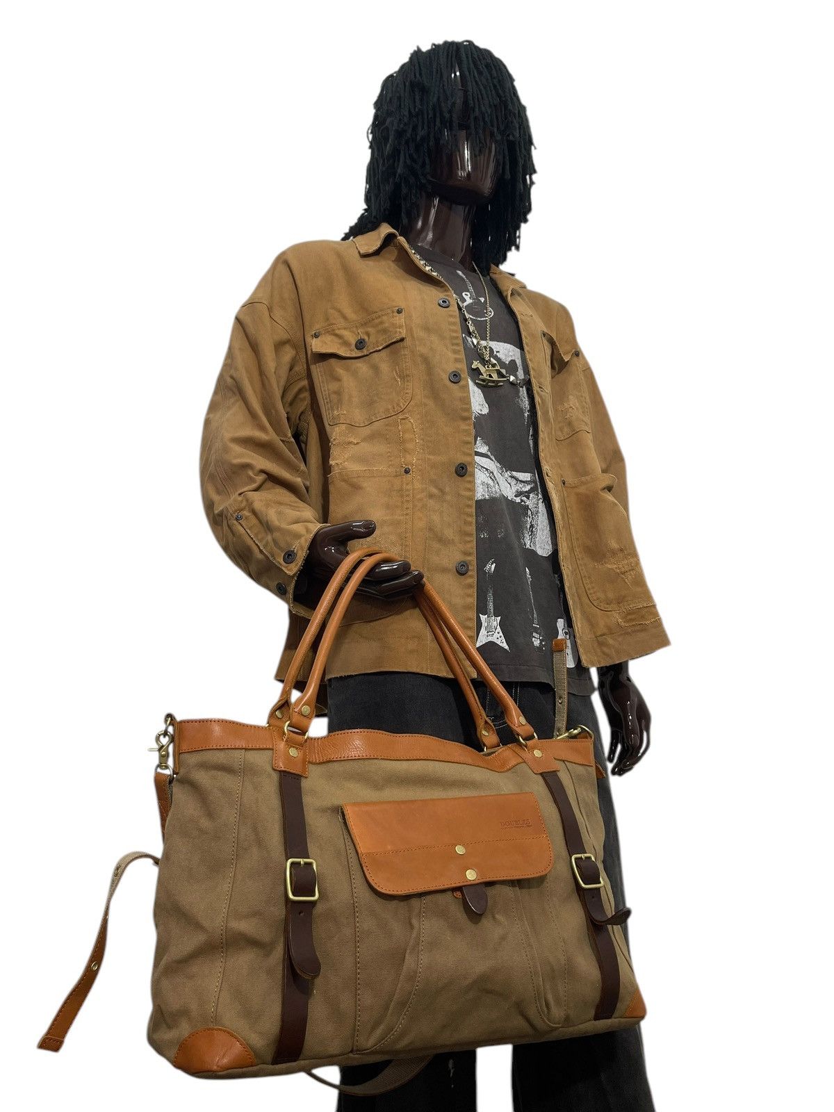 Genuine Leather Leather Cotton Doubles Duffle Bag 1🟩7 Size ONE SIZE - 5 Thumbnail