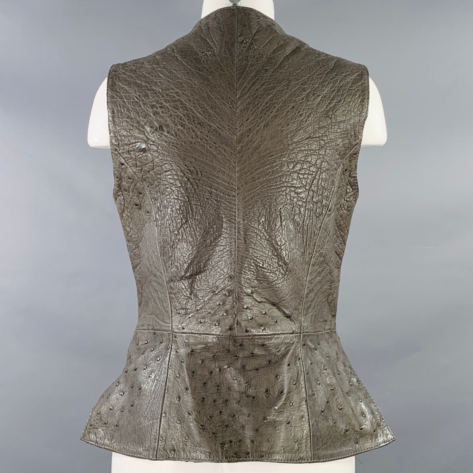 Other NAKARA Size M Grey Ostrich Leather Zip Up Vest Size M / US 6-8 / IT 42-44 - 4 Thumbnail