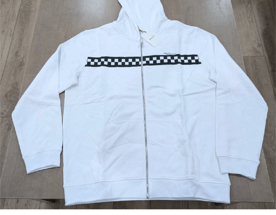 Bally BALLY Checker Stripe Zip Up Hoodie White/Black Medium Size US M / EU 48-50 / 2 - 1 Thumbnail
