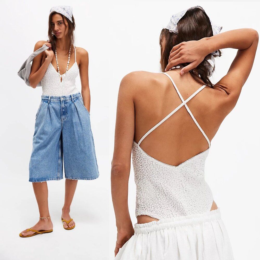 Free People NWT New Free People Seaside Marshmallow White Bodysuit Size Size M / US 6-8 / IT 42-44 - 1 Thumbnail