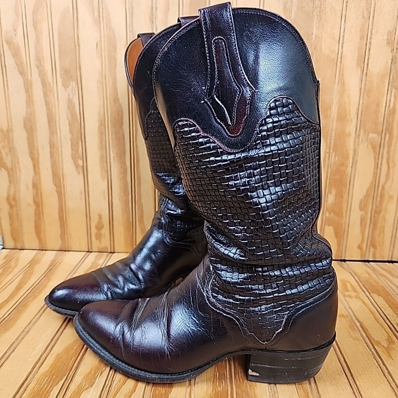 The Unbranded Brand Handmade Woven Leather El Dorado Western Cowboy Boots Men 9D Size US 9 / EU 42 - 3 Thumbnail