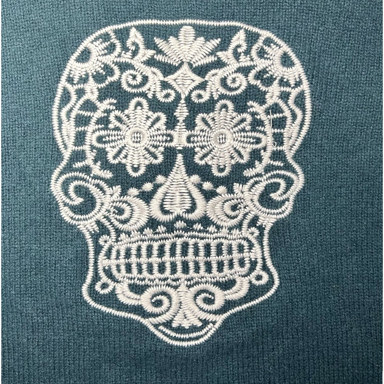 Altea Skull Cashmere Skull-Back Sweater Crew Neck Long Sleeve Wool Cashmere Blend Dark Teal Blue Size M Women Casual Vintage No Size M / US 6-8 / IT 42-44 - 4 Thumbnail