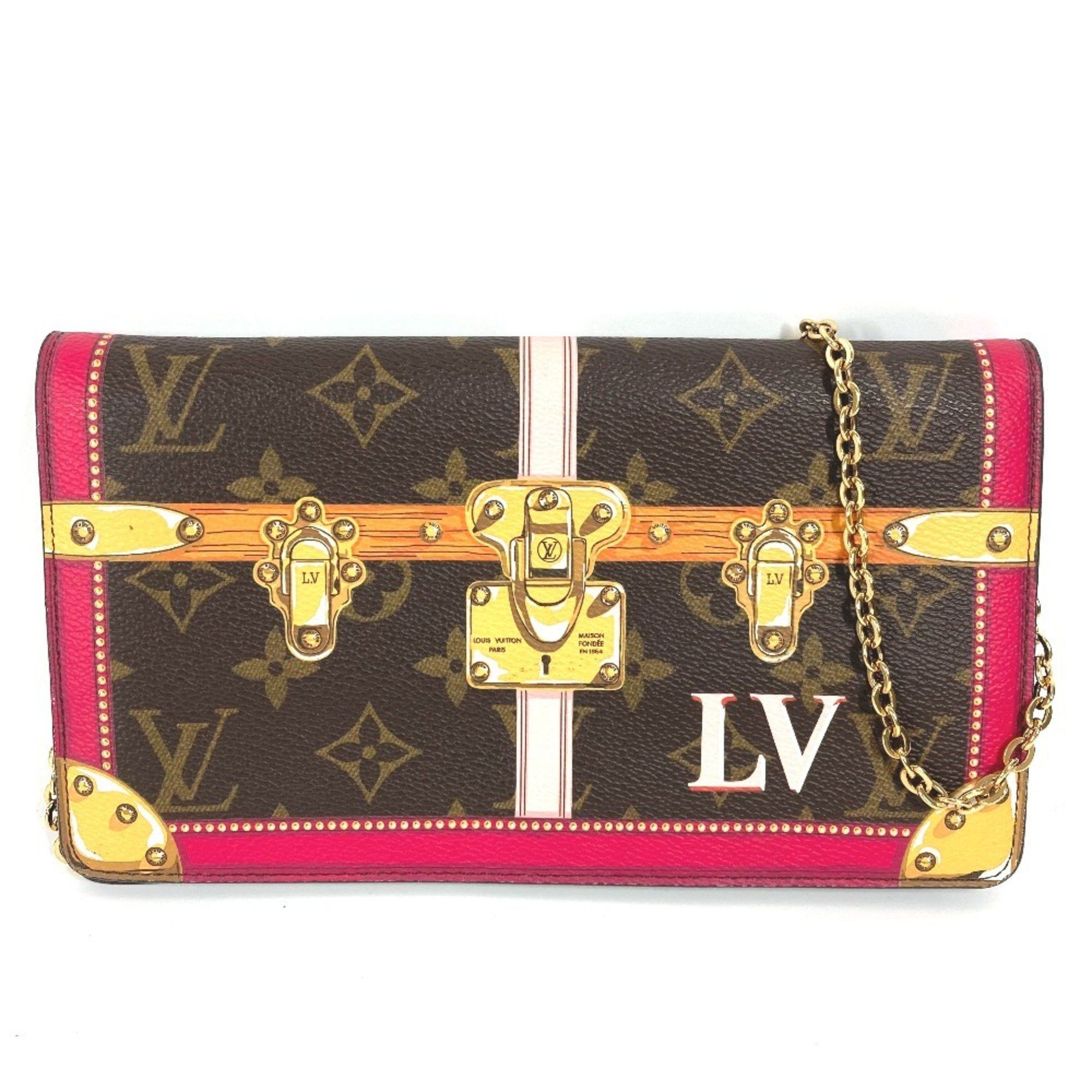 Louis Vuitton M62456 2018 Summer Trunk Pochette Weekend Clutch Bag Shoulder Chain Wallet Long Monogram Canvas Women's Brown