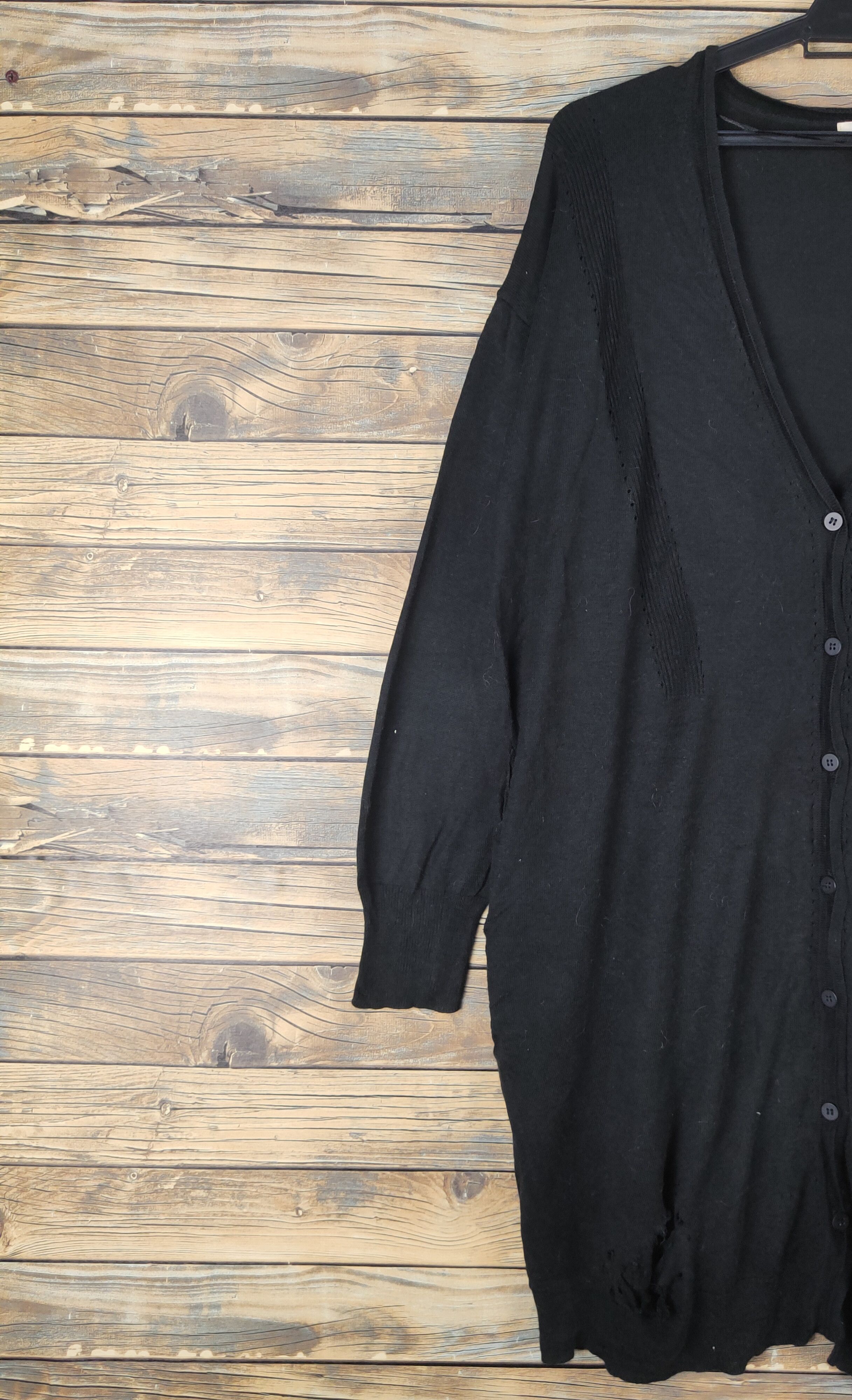 GU × Homespun Knitwear GU Black Knitwear ripped vintage Cardigan #W1517 Size M / US 6-8 / IT 42-44 - 4 Thumbnail
