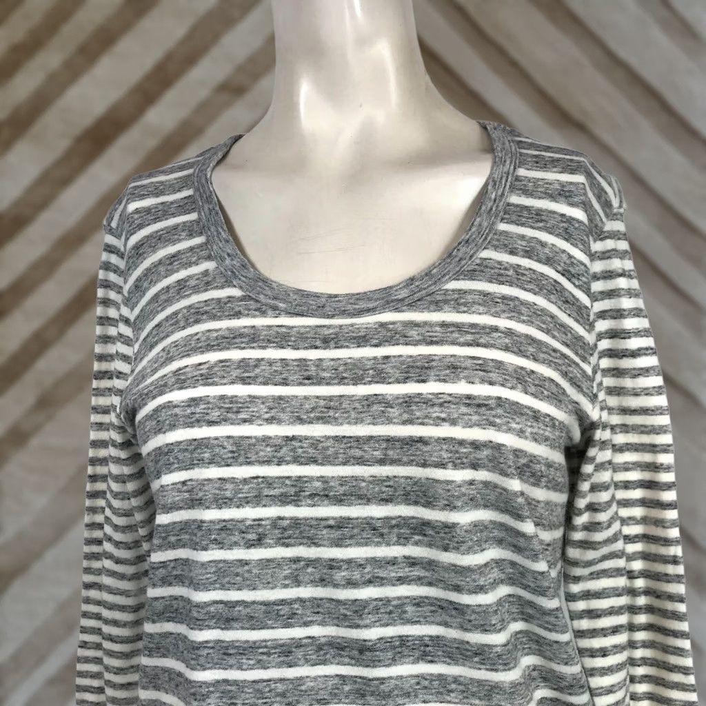 James Perse James Perse Shirt Womens 1 Gray Cream Striped Short Sleeve Round Neck Cotton Size XS / US 0-2 / IT 36-38 - 1 Thumbnail