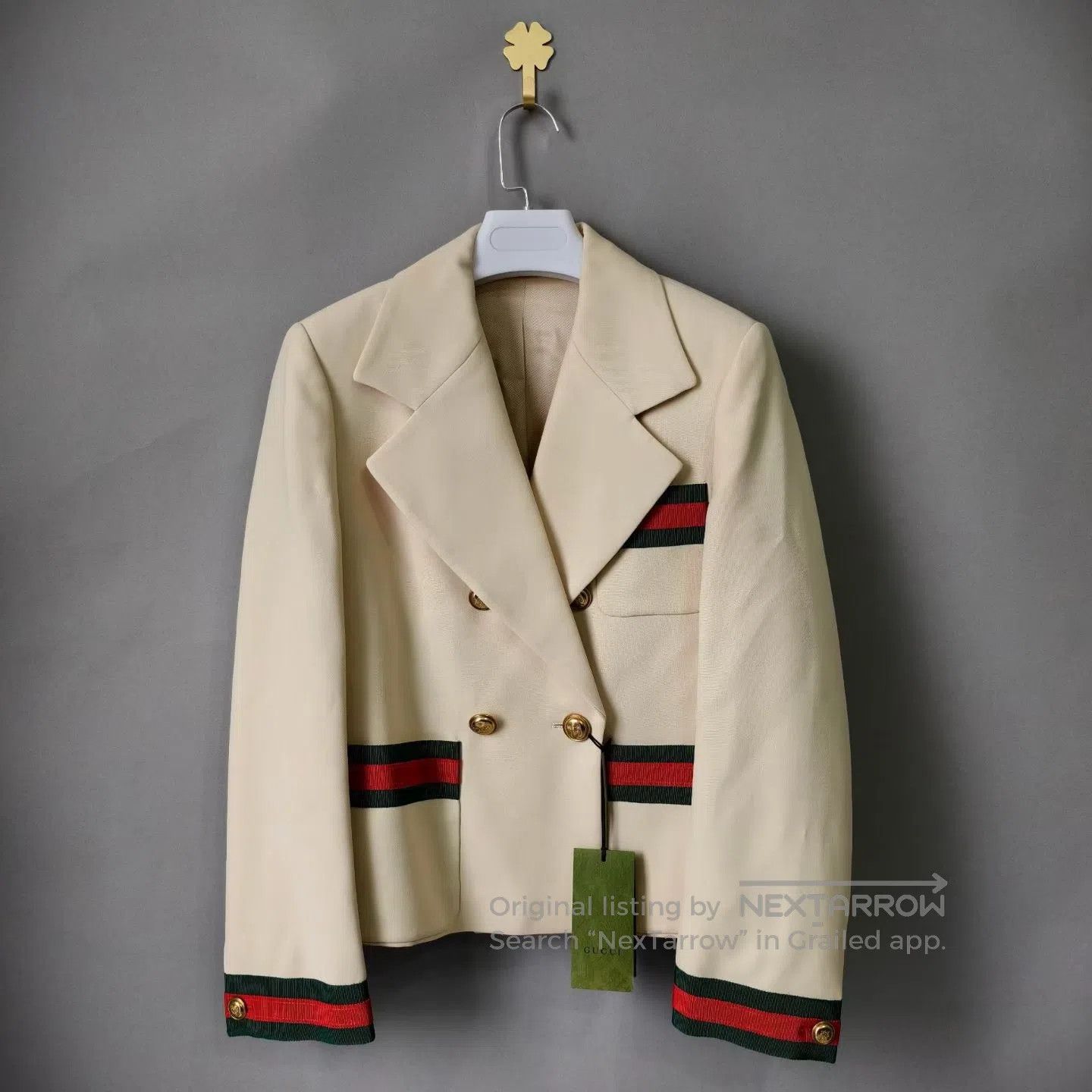 Gucci Guicci Beige Color-Block Stripe Webbing Double-Breasted Bl Size S / US 4 / IT 40 - 1 Thumbnail