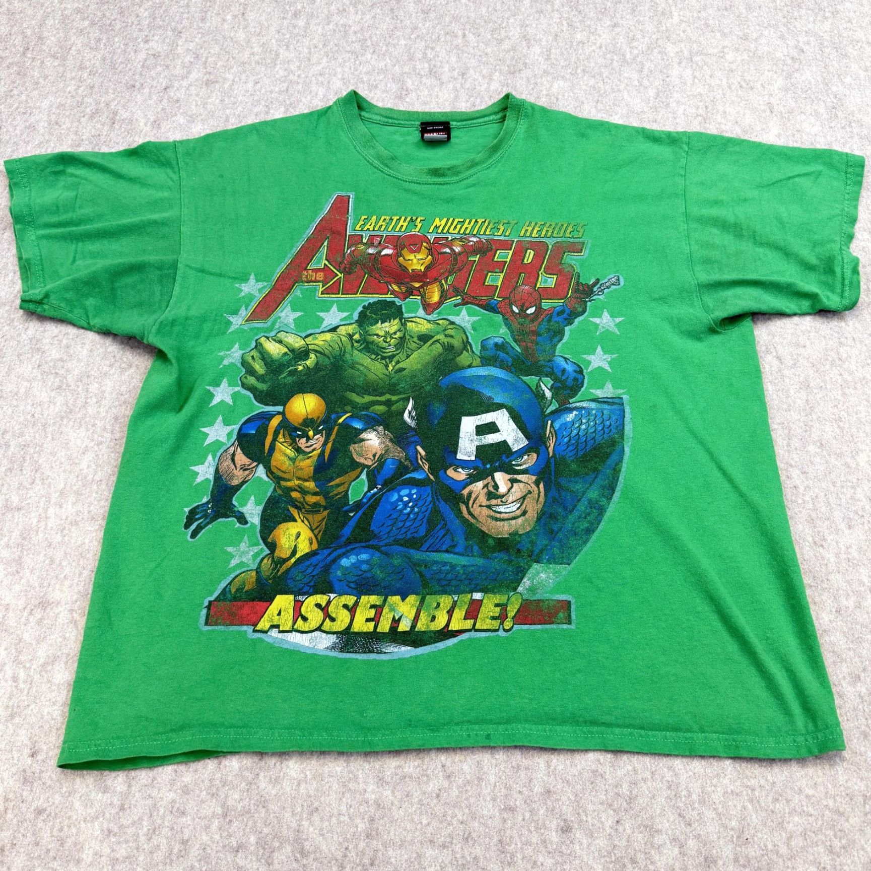 Vintage Marvel Avengers Assemble Men XL Hulk Ironman Captain Spider Wolverine T-Shirt Green Crew Neck Short Sleeve Graphic Print Size US XL / EU 56 / 4 - 6 Thumbnail