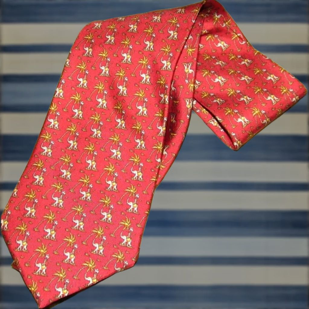 Salvatore Ferragamo SALVATORE FERRAGAMO Red Silk Neck Tie Elephant Monkey Size ONE SIZE - 1 Thumbnail