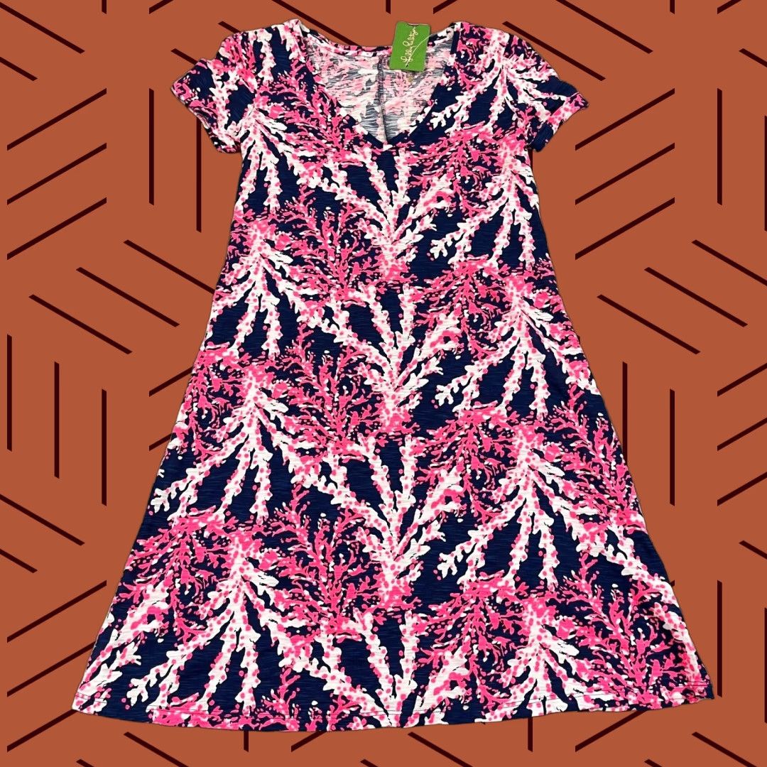 VINTAGE LILLY PULITZER Jessica Dress Womens XXS Nauti Navy Beyond The Sea Beach Summer Shirt Adult XXS Multicolor Floral 70s? (no)