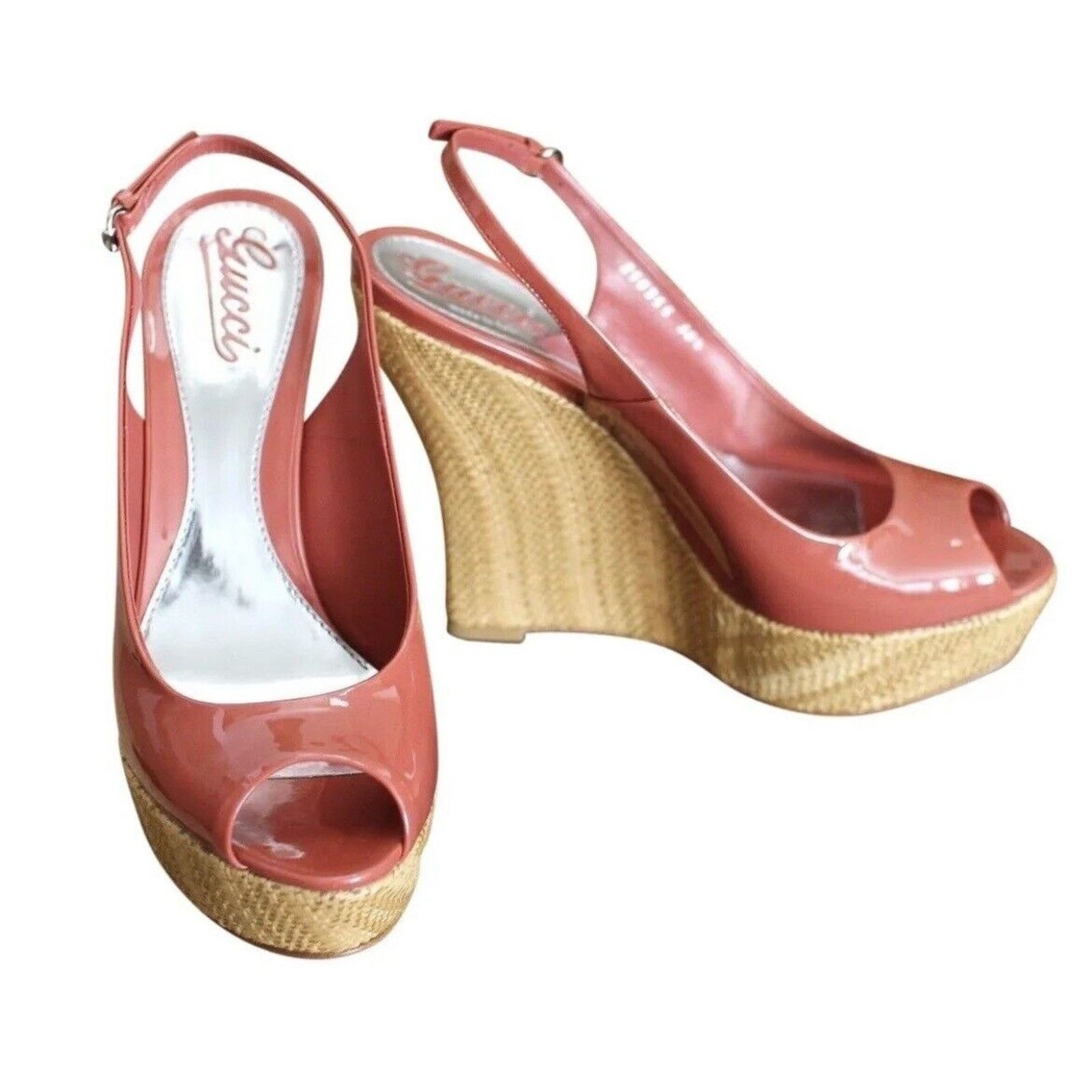 Gucci NEW IN BOX GUCCI PATENT LEATHER PLATFORM WEDGES CORAL SZ 7 Size US 7 / IT 37 - 4 Thumbnail