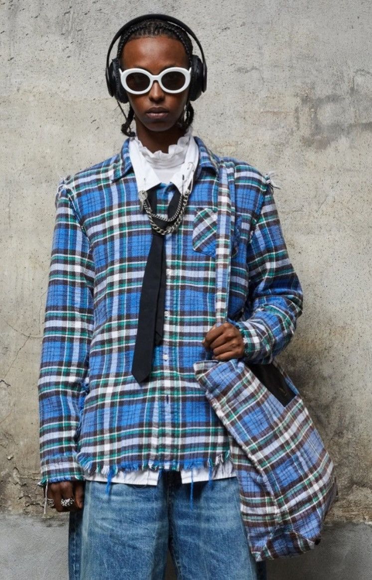 R13 Shredded seam Shirt Blue plaid Small Size US S / EU 44-46 / 1 - 2 Thumbnail