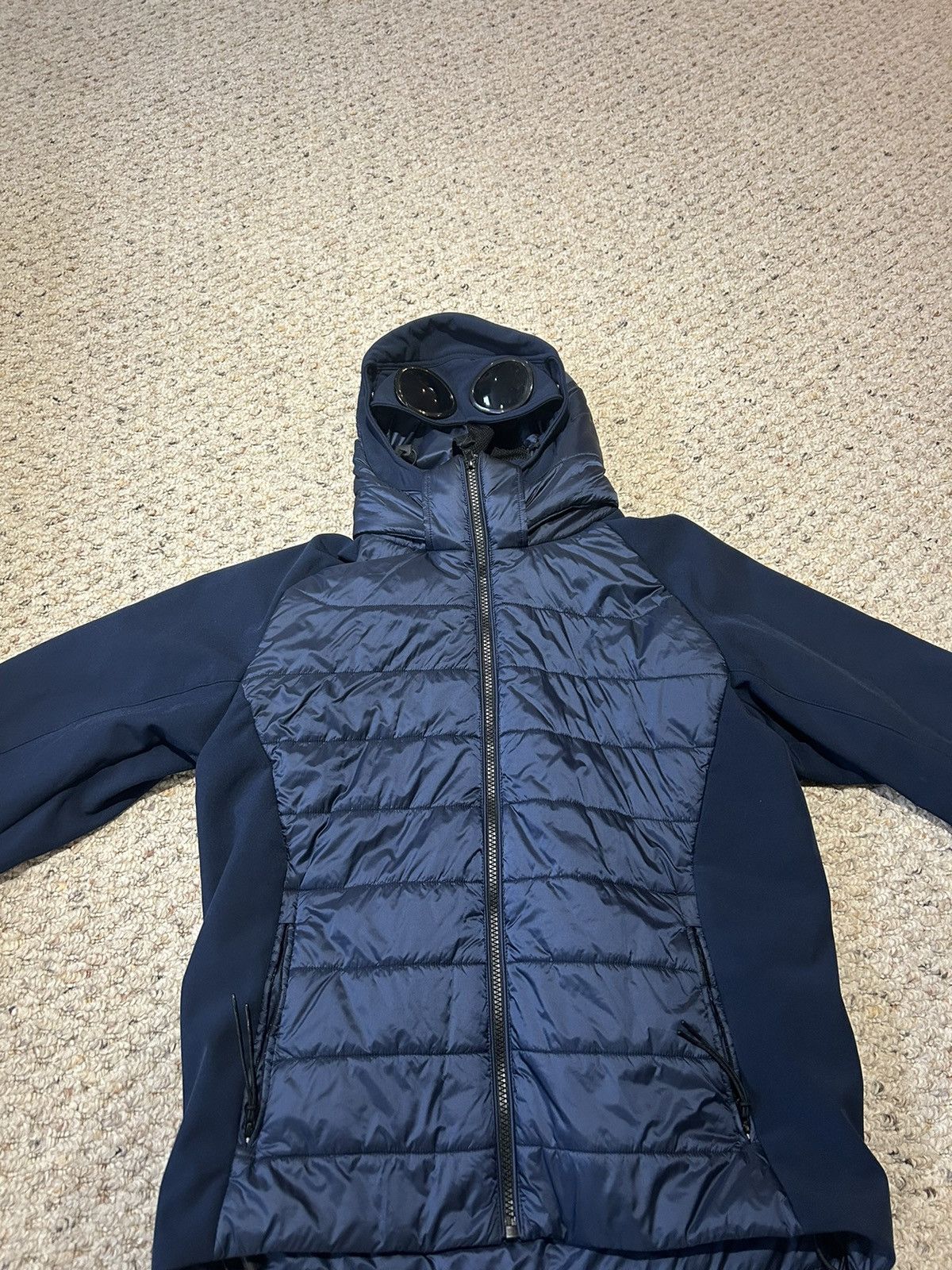 image of C P Company Goggle Softshell Down Jacket in Blue, Men's (Size Large)