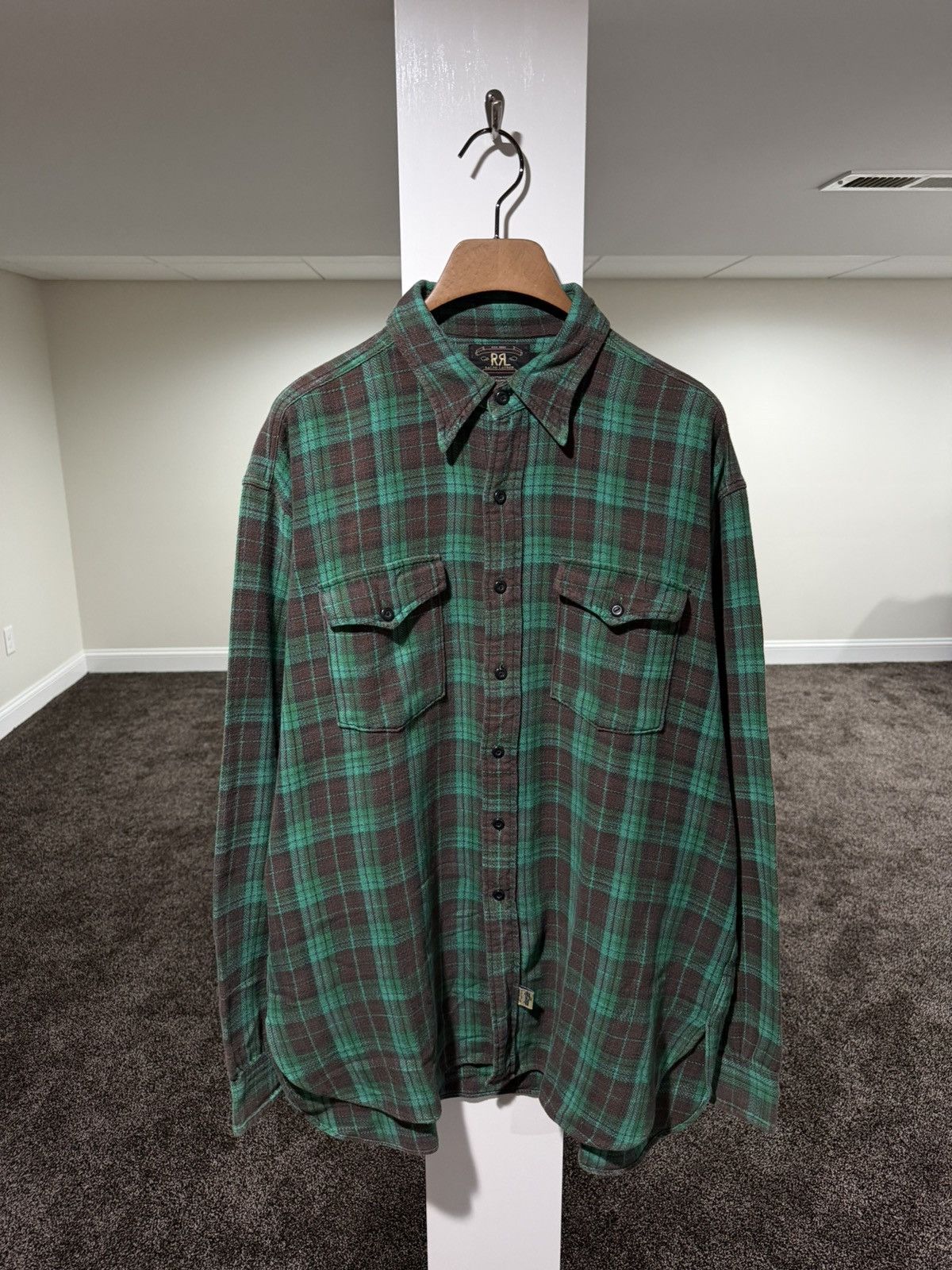 RRL Ralph Lauren RRL Ralph Lauren Vintage 90s Green/Brown Check Flannel Shirt Size US L / EU 52-54 / 3 - 3 Thumbnail