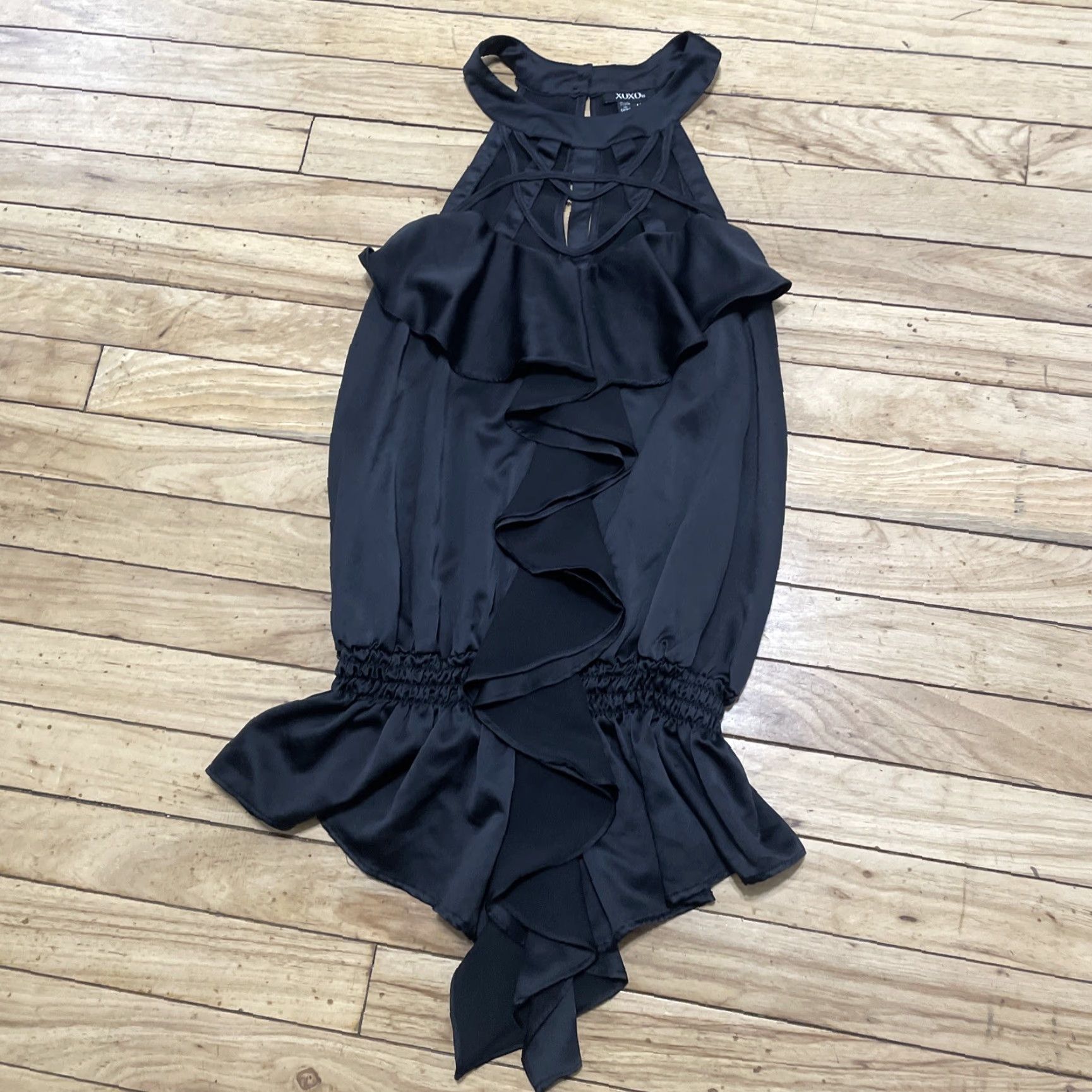 XOXO VINTAGE XOXO Blouse Shirt Women L Black Satin Sheer Ruffle Halter Top Fairy Grunge Romantic 90s Style Seasonal Black Womens Size L / US 10 / IT 46 - 4 Thumbnail