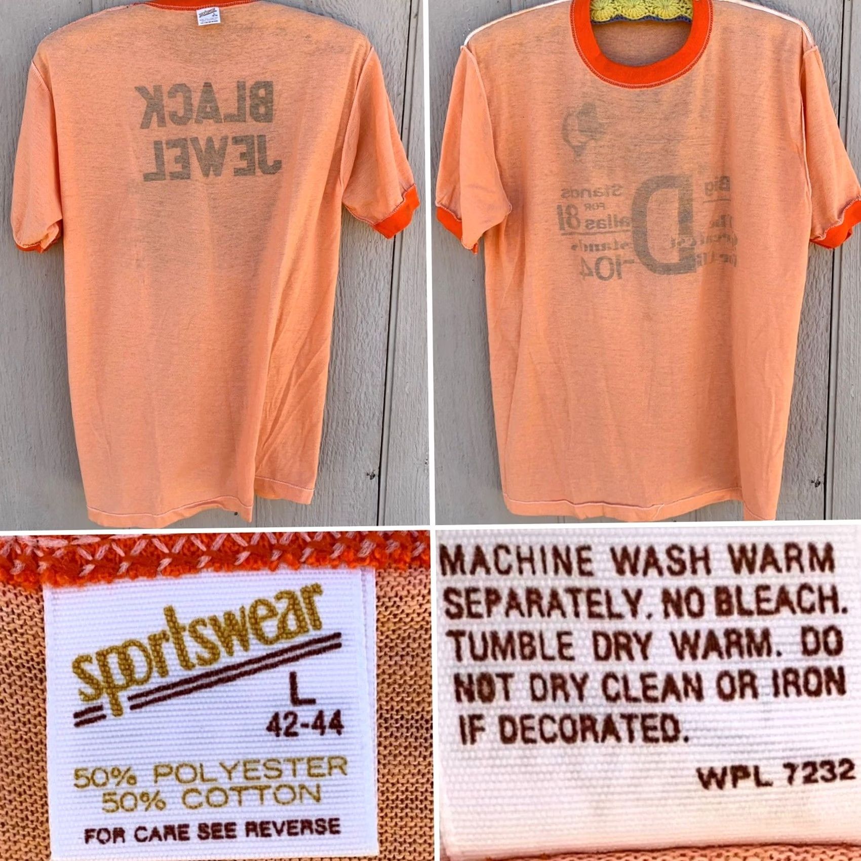Vintage VINTAGE CB radio T-Shirt Big D Super Convention Dallas Texas 1981 Ringer Tee L Orange Men's Shirt 1980s 80s Cowboys Boys Girls Mens Womens Size US L / EU 52-54 / 3 - 5 Thumbnail