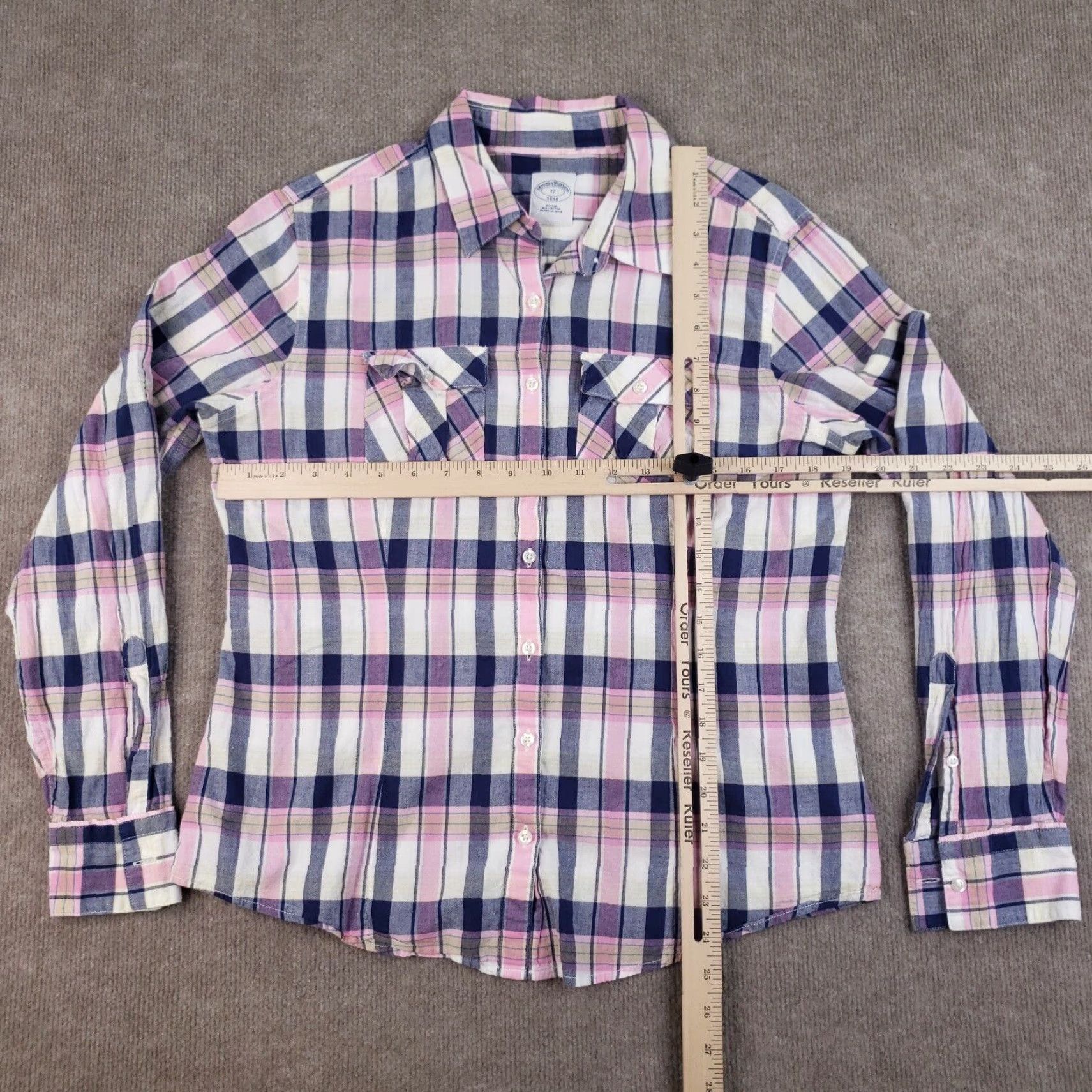Brooks Brothers Brooks Brothers Womens Shirt 12 Pink Blue White Plaid Button Up Size XL / US 12-14 / IT 48-50 - 2 Thumbnail
