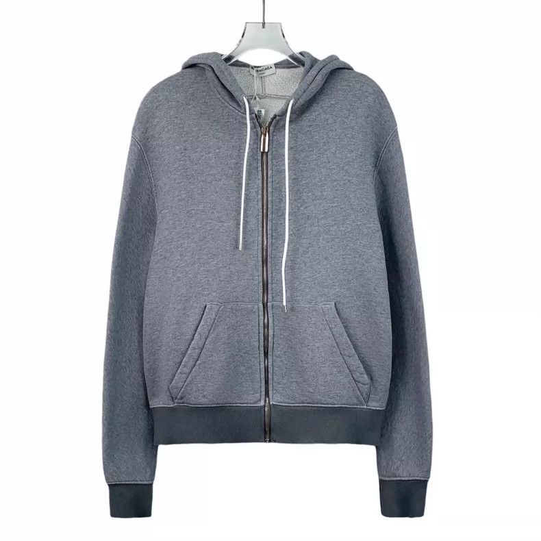Balenciaga Balenciaga Grey Cotton Hooded Drawstring Long Sleeve Zip H Size US S / EU 44-46 / 1 - 1 Thumbnail