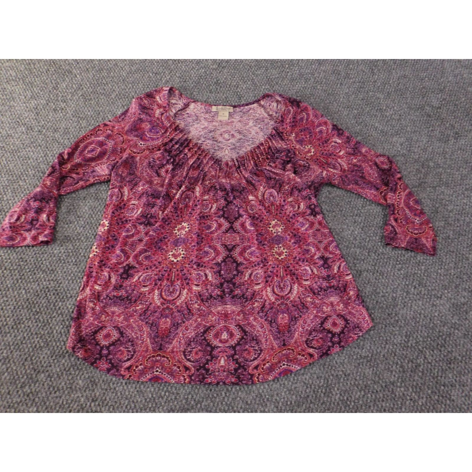 Lucky Brand Lucky Brand Blouse Shirt Womens V-Neck Geometric Purple M Stretch Regular Cotton Modal Rayon Casual Size M / US 6-8 / IT 42-44 - 3 Thumbnail