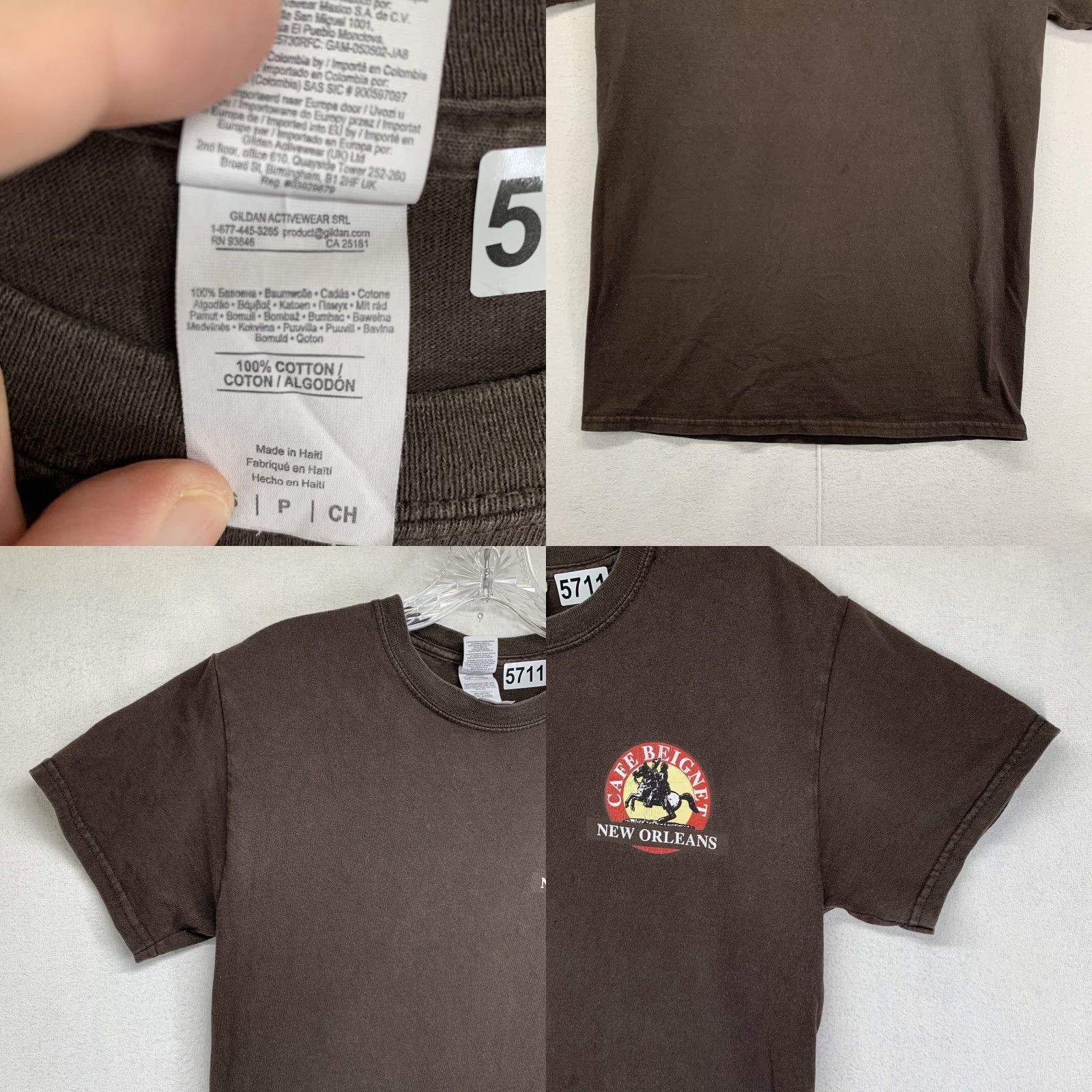 Gildan VINTAGE Cafe Beignet T-Shirt Unisex Adults Small Cotton Brown Restaurant Logo Graphic Print 90s Coffee Size US S / EU 44-46 / 1 - 8 Thumbnail