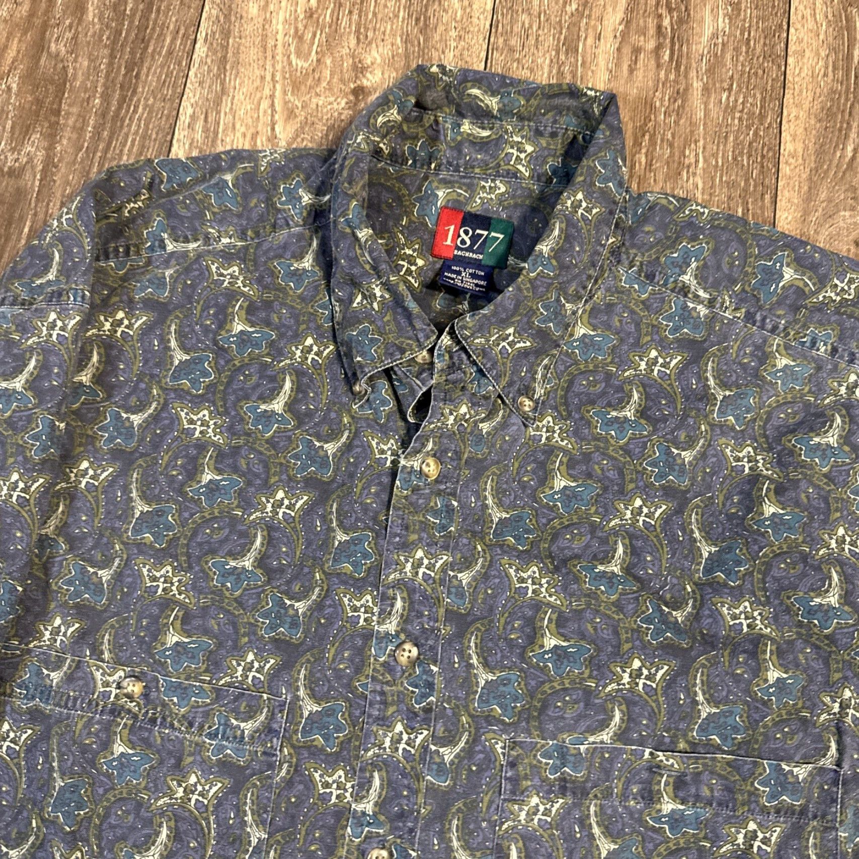 Vintage VINTAGE 1877 Men’s Geometric Paisey Floral Navy Blue Teal Longsleeve Button-Down Shirt XL Blue Men’s Shirt Size US XL / EU 56 / 4 - 2 Thumbnail