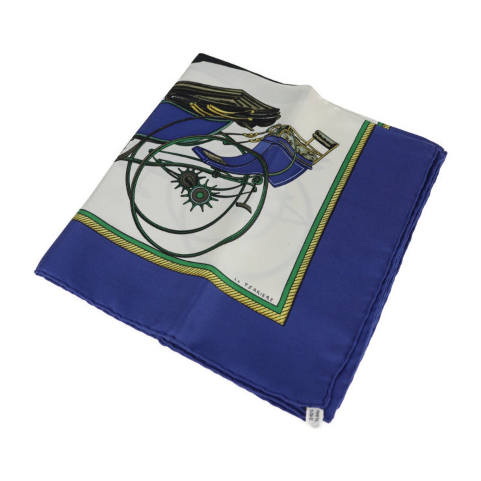 image of Hermes Les Voitures A Transformation Folding Hooded Carriage Carre 90 Scarf Silk Blue White in Blac