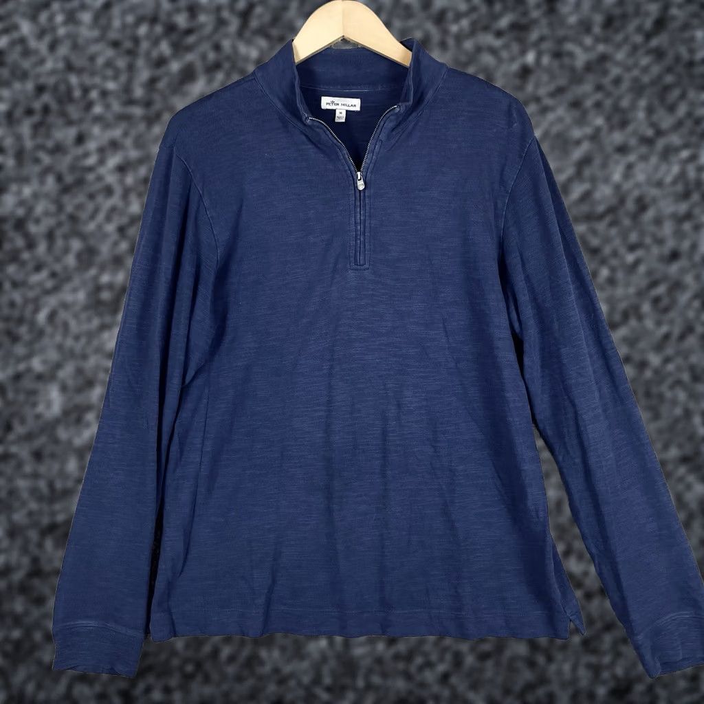 Peter Millar Peter Millar Pullover Men's M Seaside Cotton Slub 1/4 Zip Blue Flaw Embroidered Golf Shirt Size US M / EU 48-50 / 2 - 1 Thumbnail