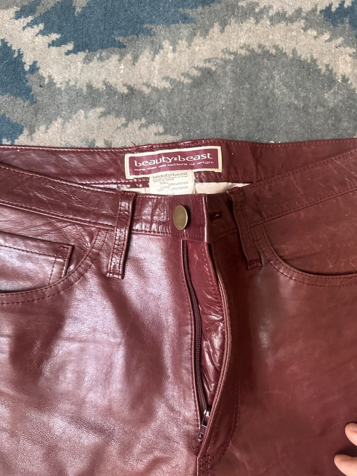 Beauty Beast BURGUNDY LEATHER TROUSERS Size US 32 / EU 48 - 3 Thumbnail