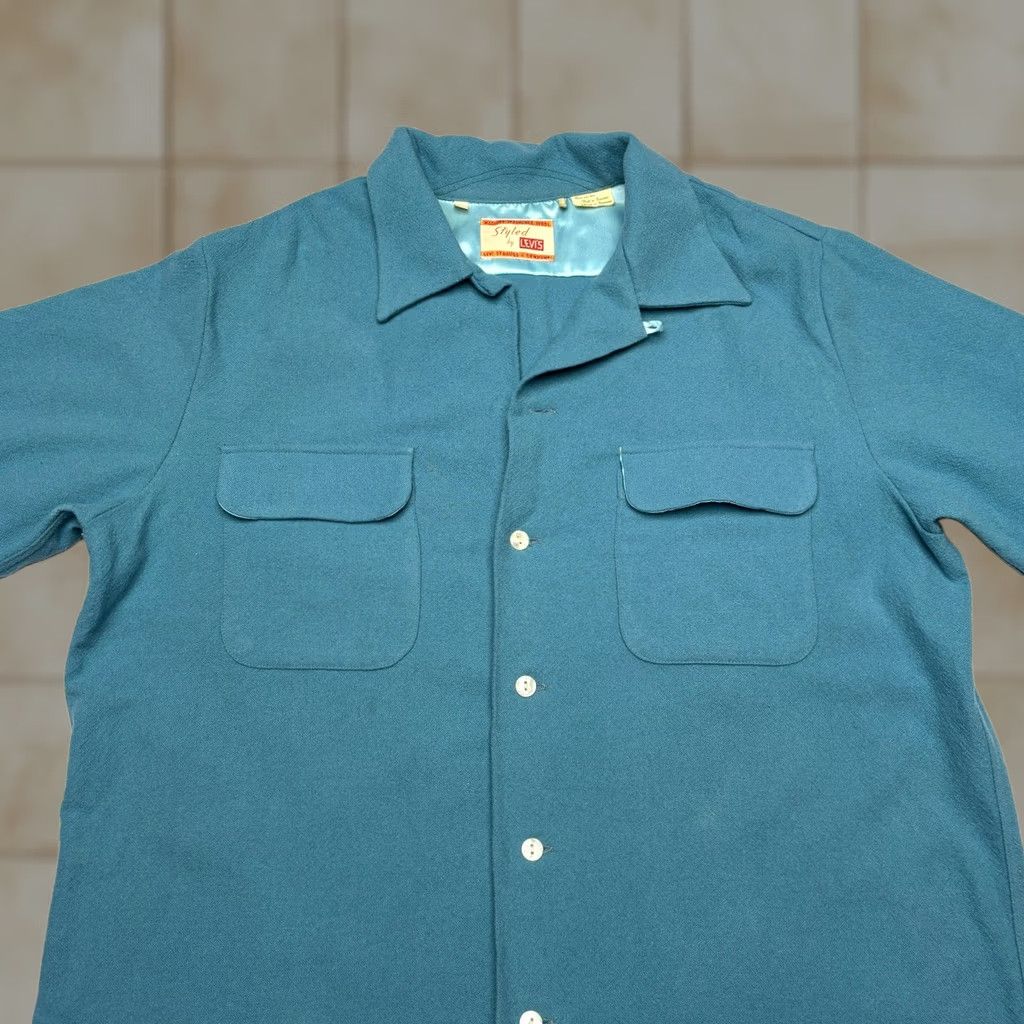 Levi's VINTAGE Levi's Camp Loop Collar Button Up Shirt Men M Wool LVC Styled 1950s Wool Shirt Mens Medium Blue Size US M / EU 48-50 / 2 - 1 Thumbnail