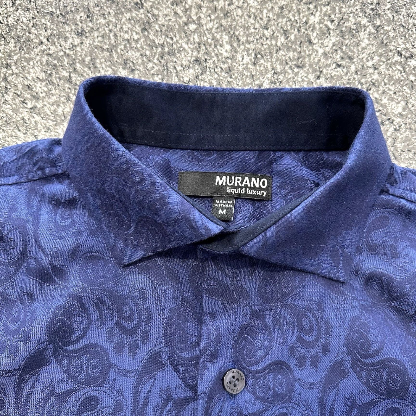Murano Murano Button-Up Shirt Mens M Paisley Navy Blue Cotton Dress Shirt Size 40R - 2 Thumbnail