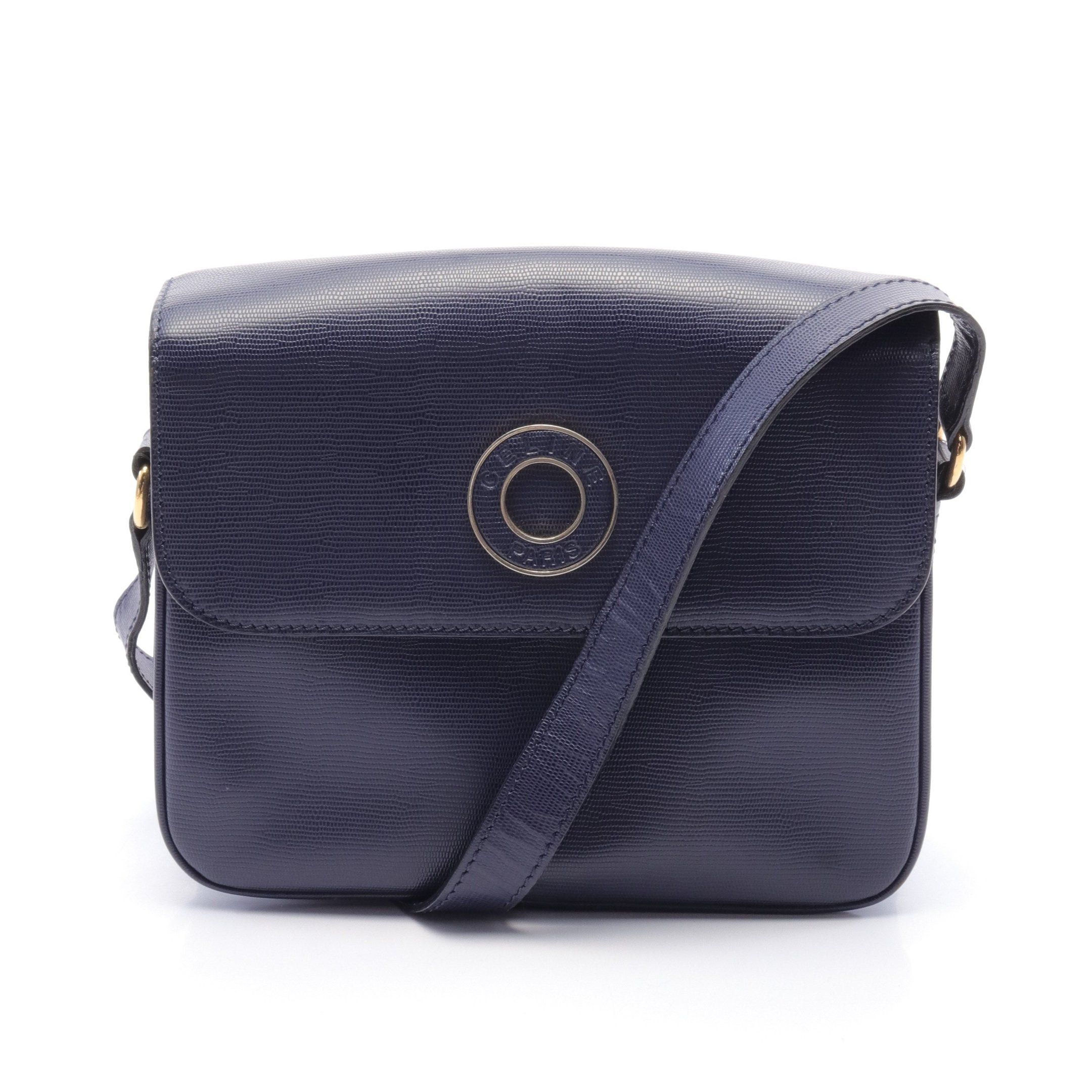 image of Celine Shoulder Bag Leather Navy Circle Logo, Women's