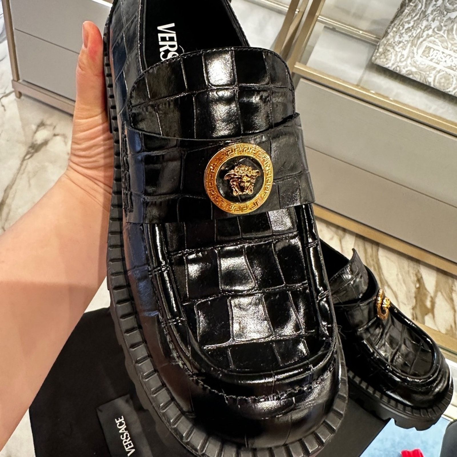 Versace Versace Medusa croc print leather black womens loafer Size US 9.5 / IT 39.5 - 4 Thumbnail