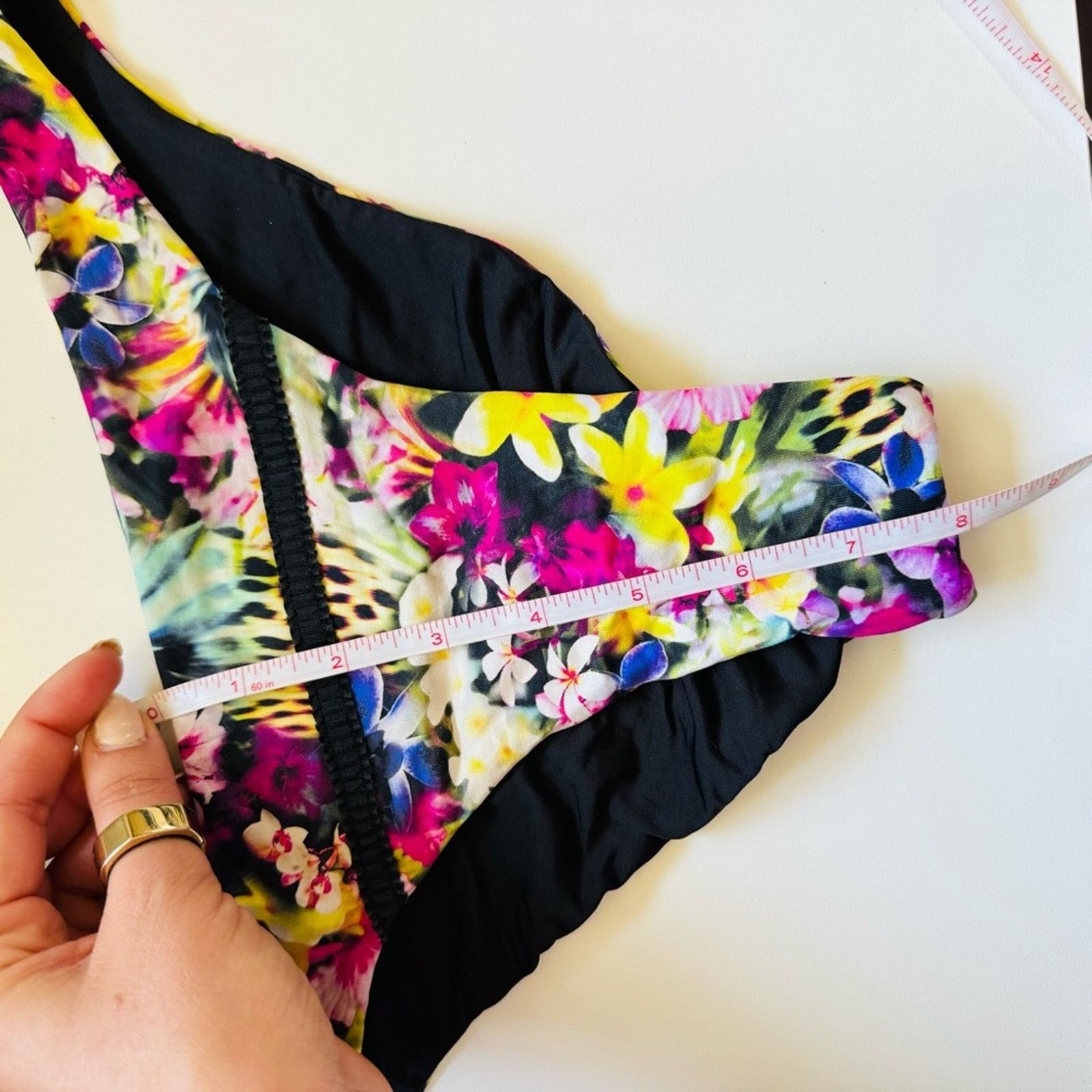 Anthropologie BEACH BUNNY Black Pink Floral Print Reversible Strap Bikini Size ONE SIZE - 8 Thumbnail