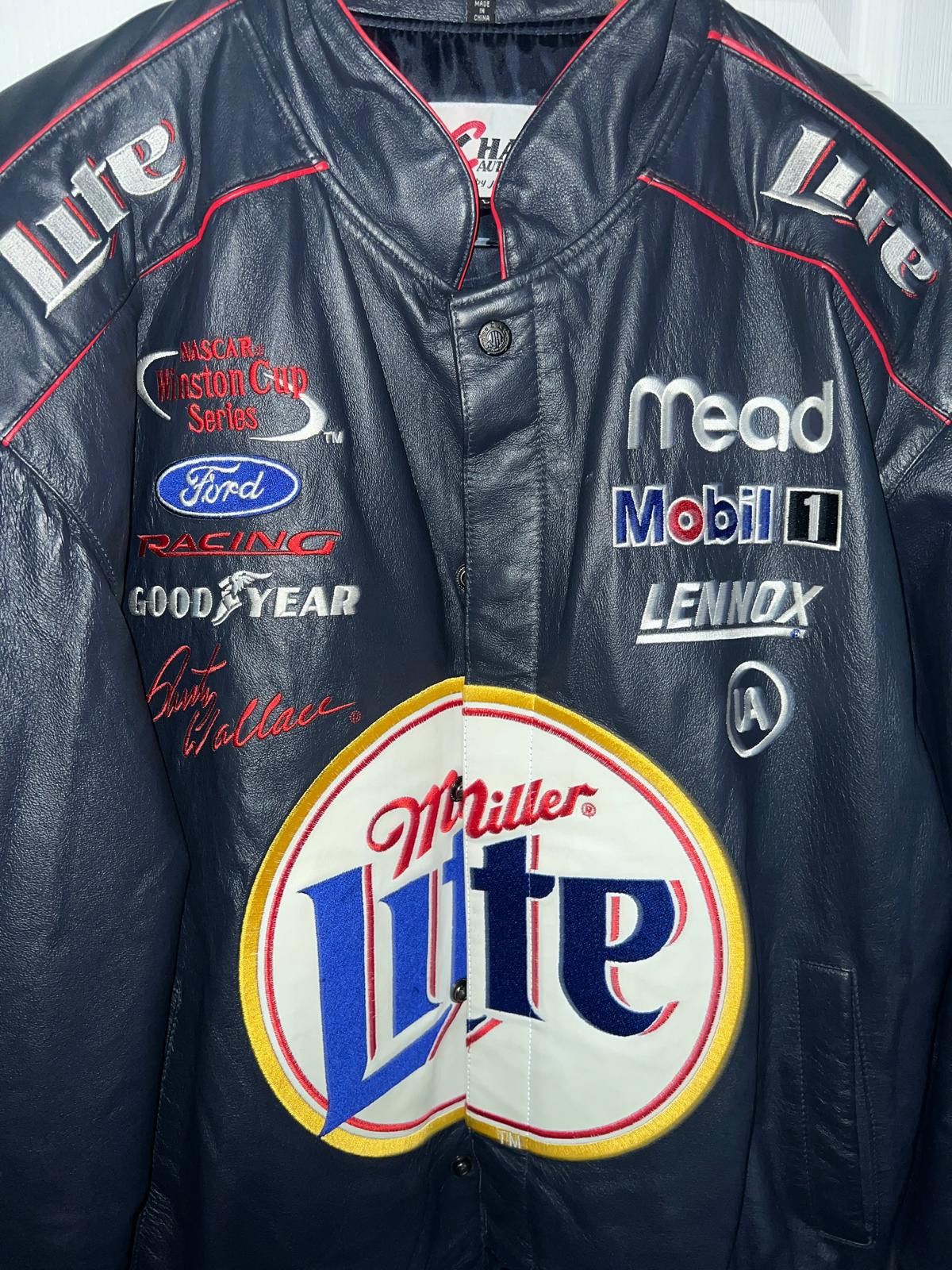 Chase Authentics Miller Lite Vintage NASCAR Navy Leather Jacket Size US L / EU 52-54 / 3 - 2 Thumbnail