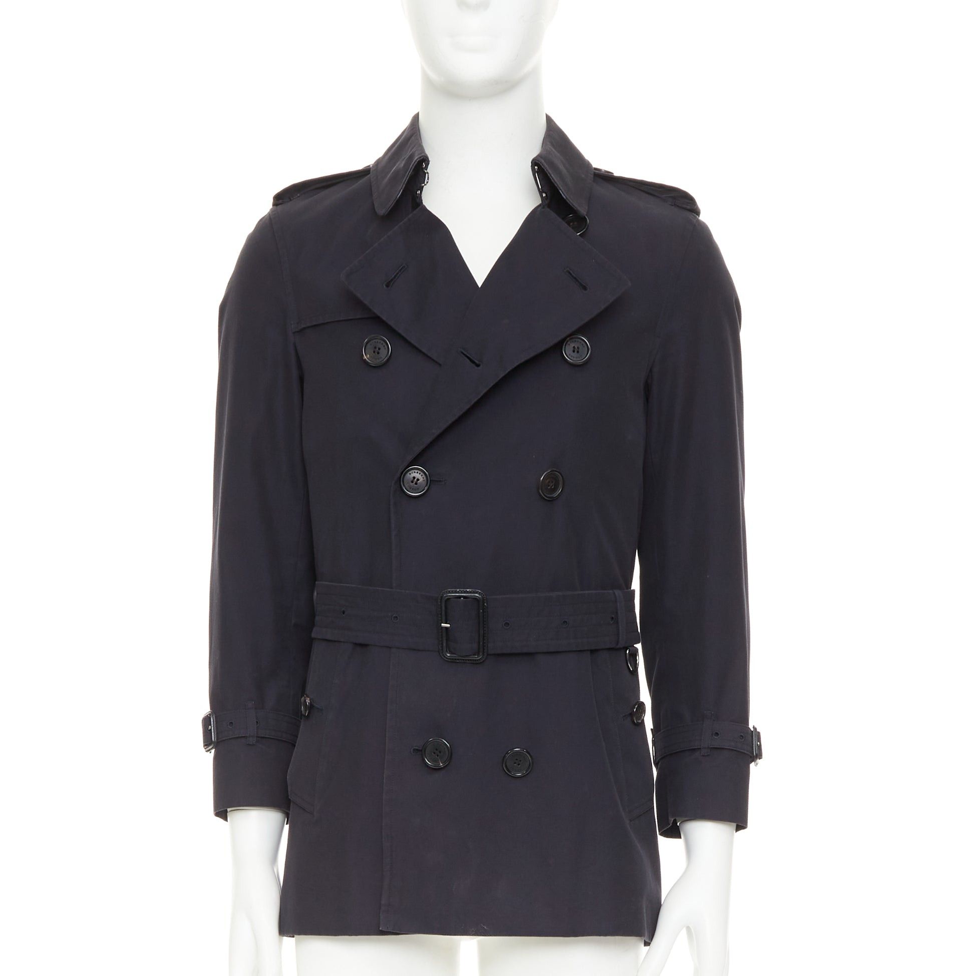 Burberry BURBERRY Prorsum 2011 black cotton twill double breasted leather trim beltedtrench coat EU46 S Size US S / EU 44-46 / 1 - 1 Thumbnail