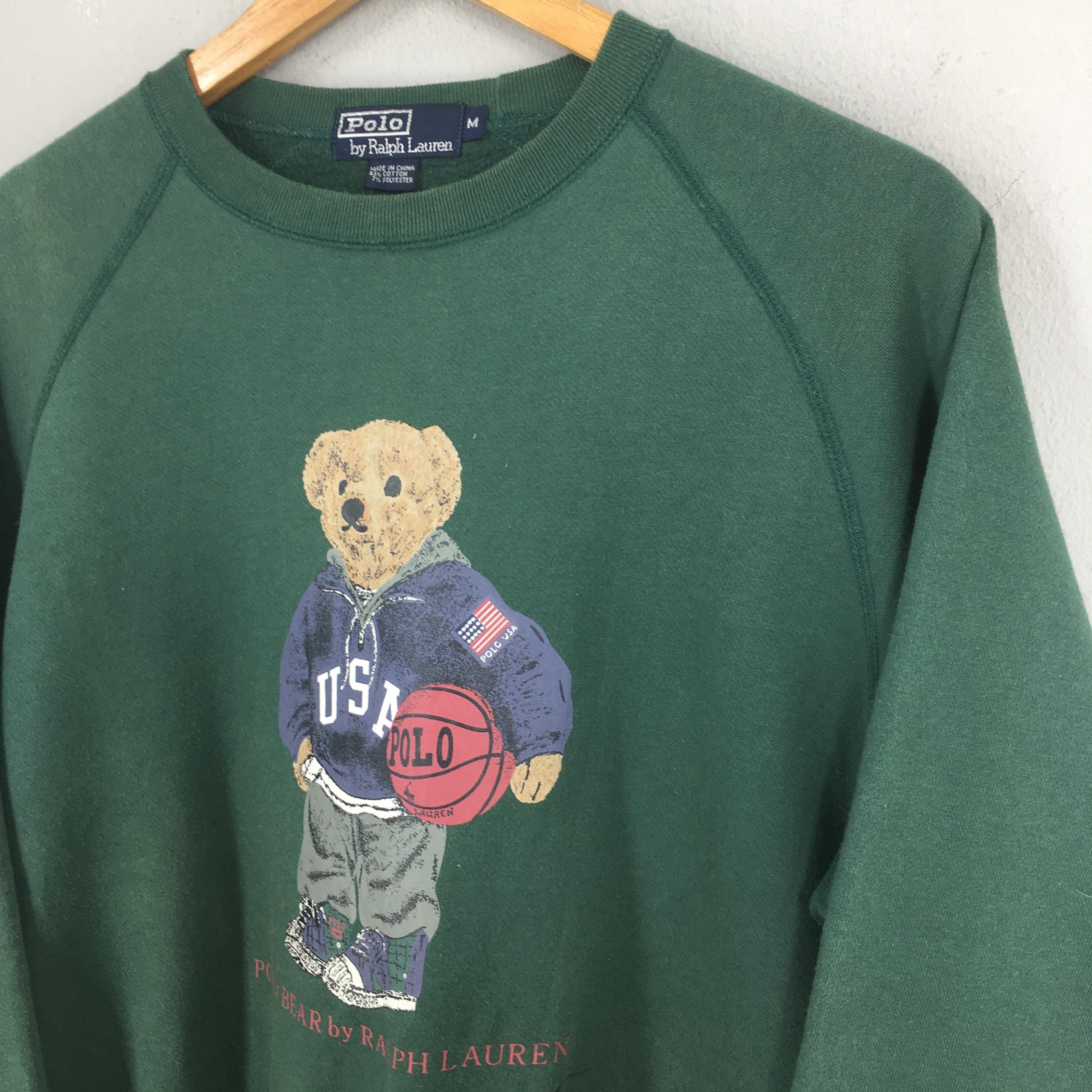 Polo Ralph Lauren × RRL Ralph Lauren × Ralph Lauren Vintage 90s Polo Bear Ralph Lauren Green Sweatshirt Medium Size US M / EU 48-50 / 2 - 3 Thumbnail