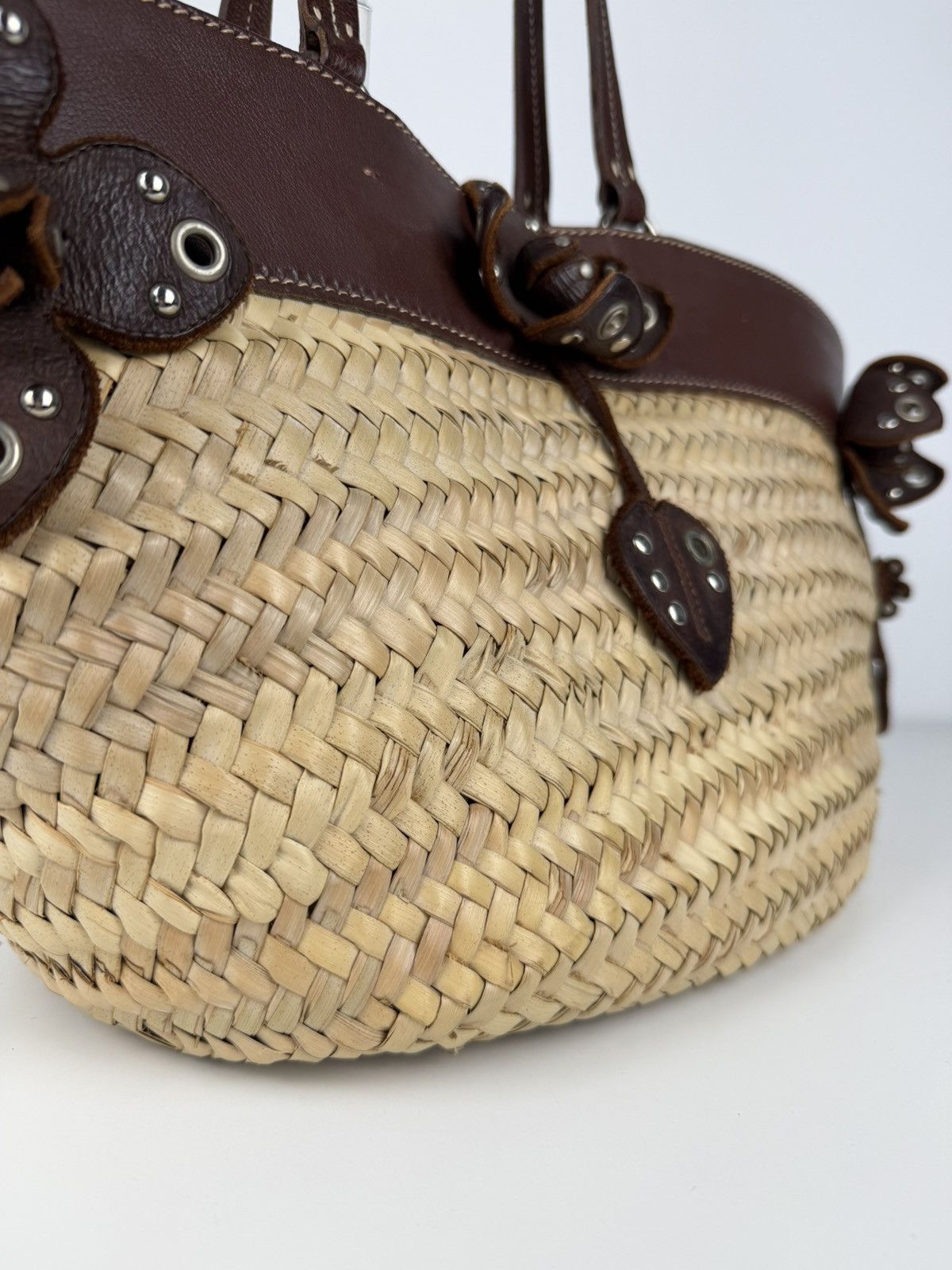 Miu Miu Vintage 90s archive miu miu raffia and leather tote bag Size ONE SIZE - 7 Thumbnail