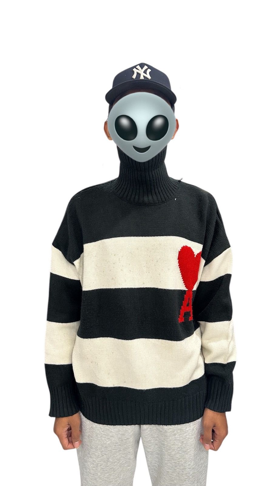 AMI Turtleneck Big Stripped Ami Alexandre Maftiussi Heart Knit Size US L / EU 52-54 / 3 - 1 Thumbnail