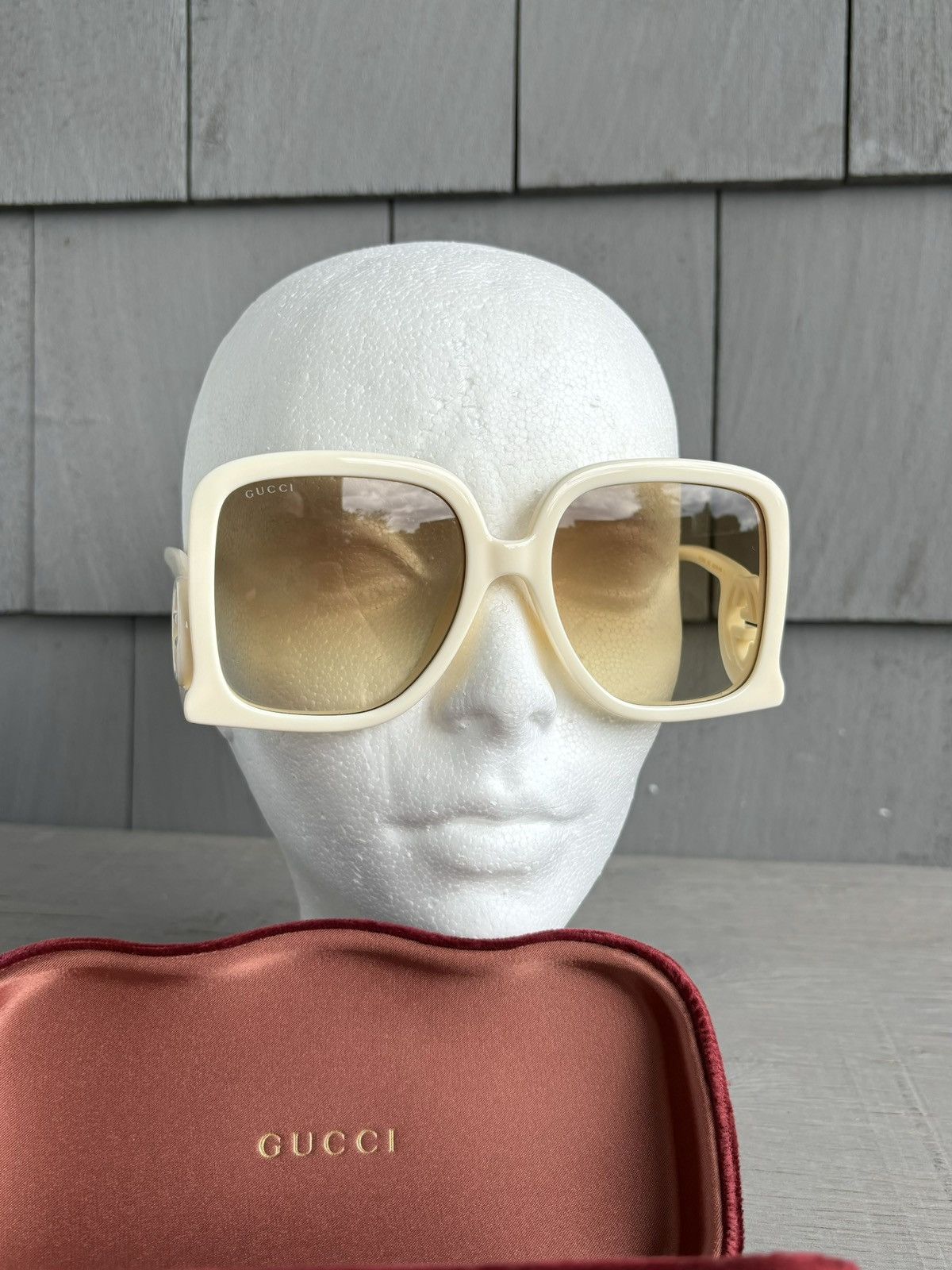 Designer × Gucci Gucci Sunglasses Oversized Offwhite GG1326S Huge Case Y2K Size ONE SIZE - 5 Thumbnail
