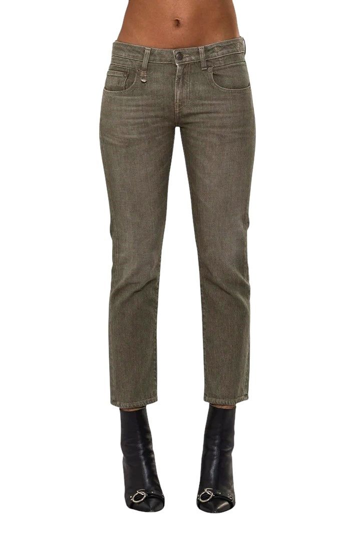 R13 BOY STRAIGHT 31 Cropped Army Green Stretch 84484 Size 31" - 1 Thumbnail