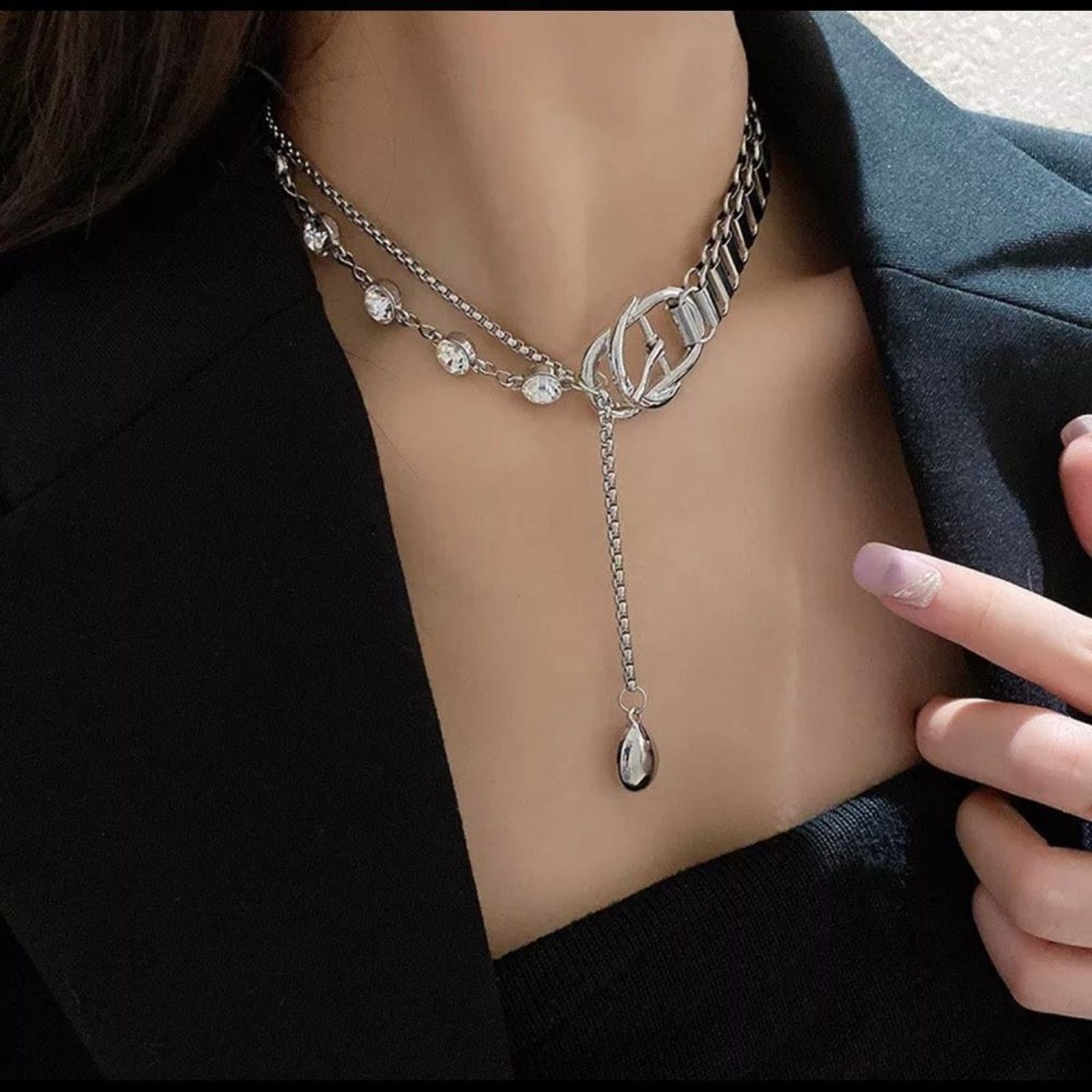 Other Crystal Chocker Necklace Silver Statement Necklace Size ONE SIZE - 4 Thumbnail