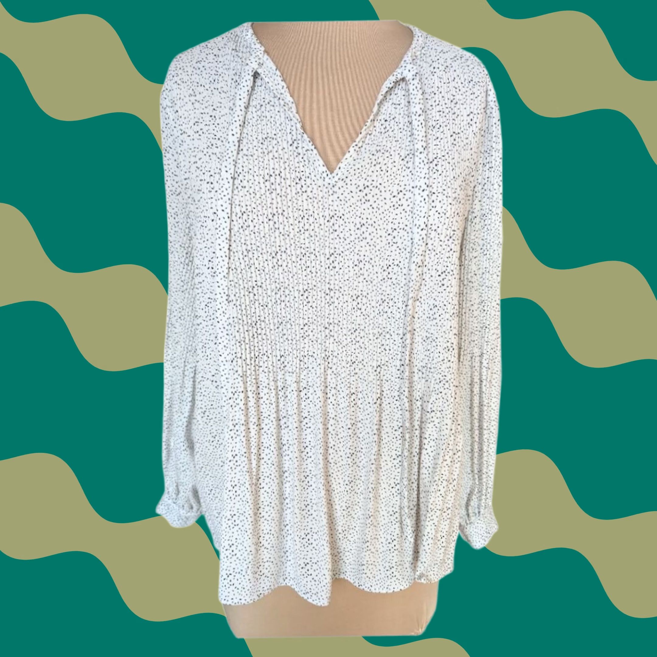 Adrianna Papell Adrianna Papell Blouse Shirt Polka Dot Long Sleeve Tie Neck Chiffon Pleated Tunic White Size XL / US 12-14 / IT 48-50 - 1 Thumbnail
