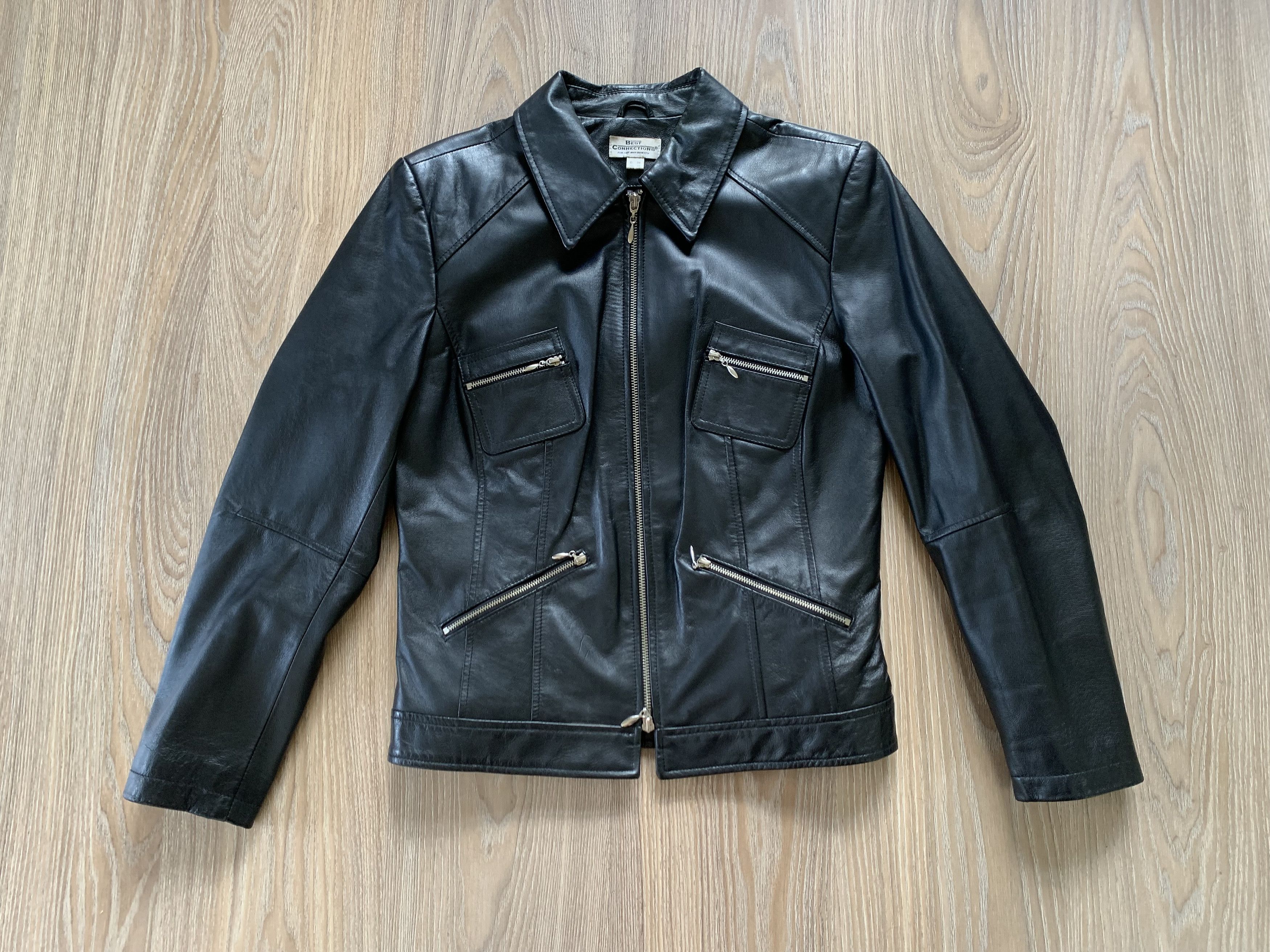 Other Vintage Best Connections Black Leather Zip Pocket Jacket Size M / US 6-8 / IT 42-44 - 2 Thumbnail