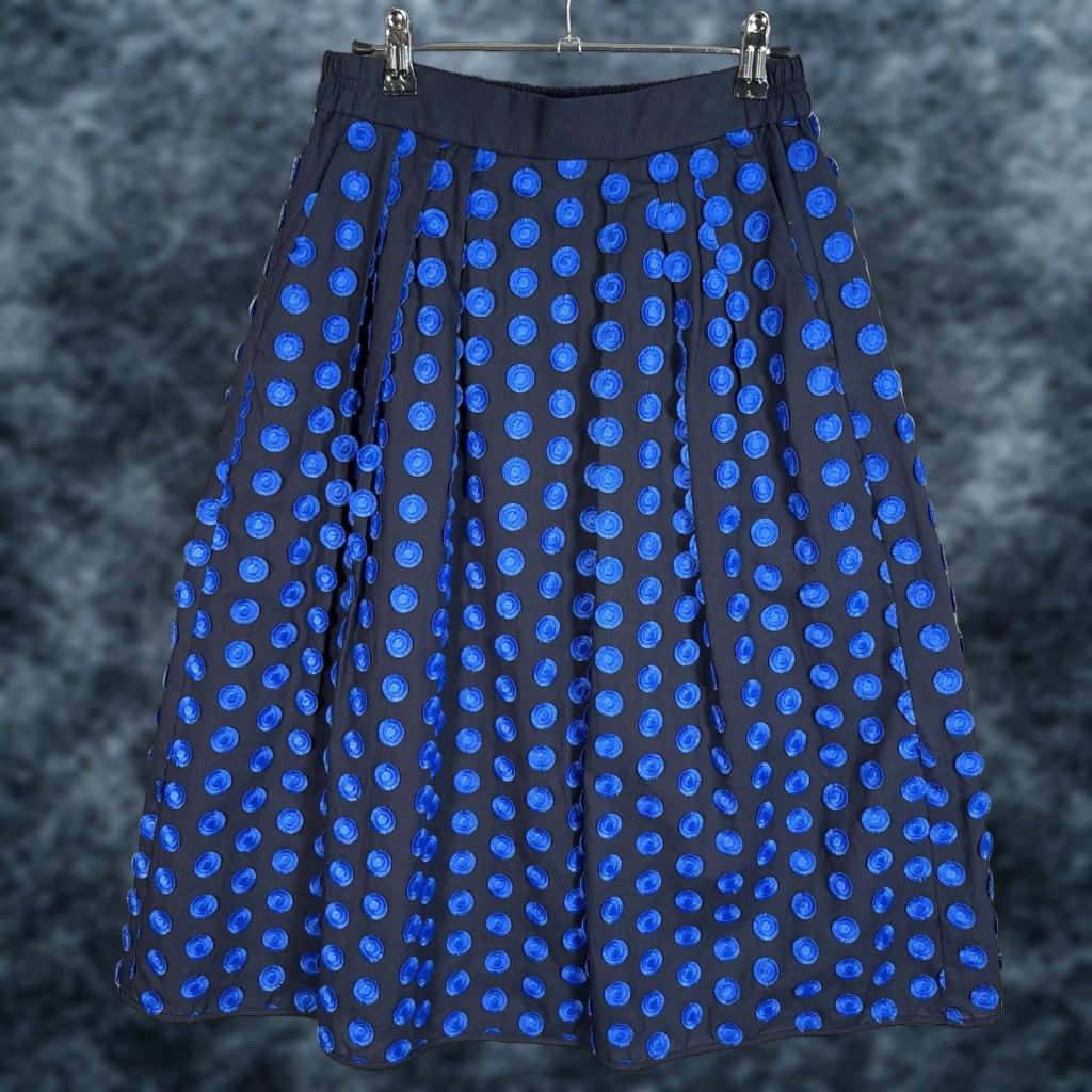 Skirt Women's Size Midi Navy Blue Polka Dot Fringe Cotton