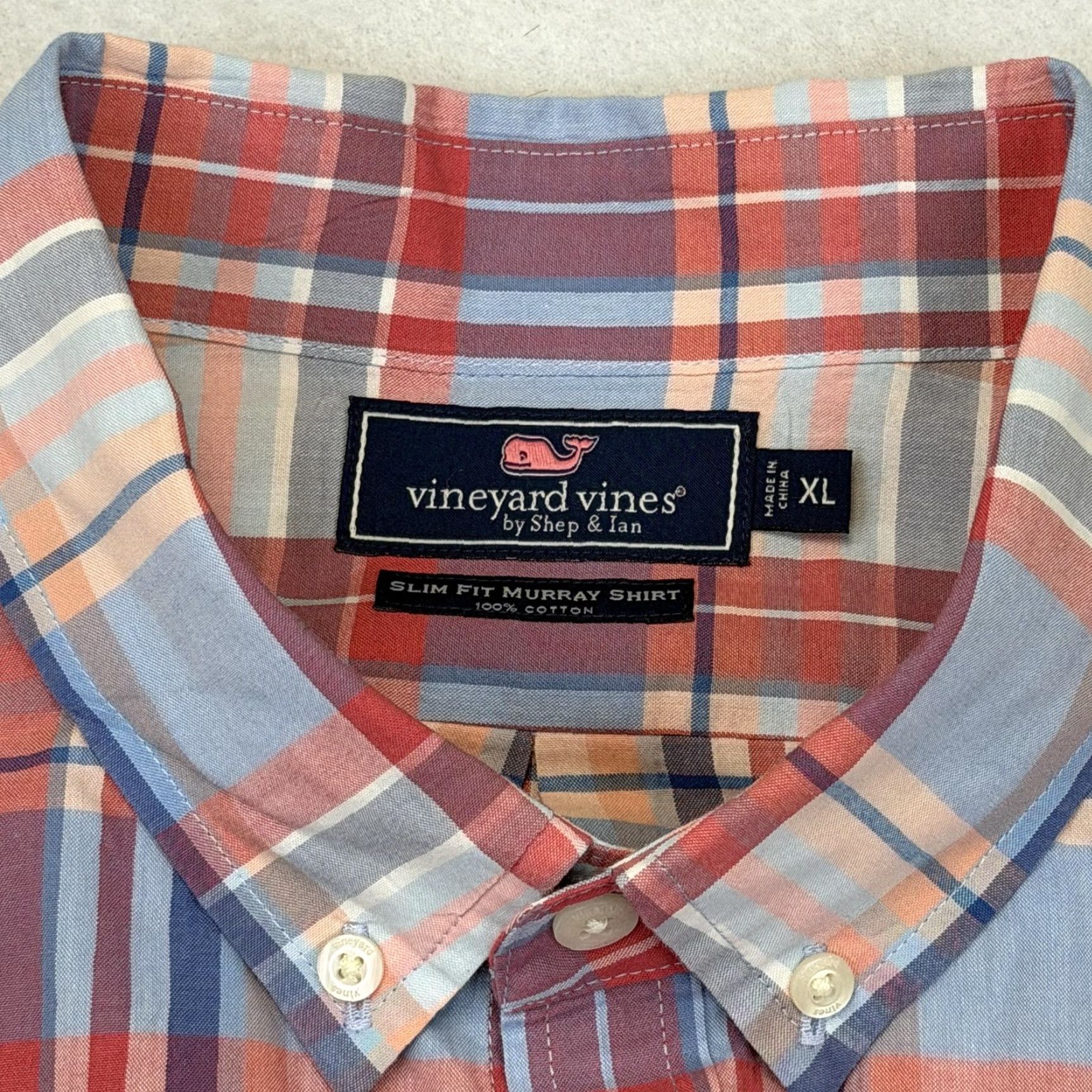 Vineyard Vines Vineyard Vines Shirt Mens XL Red Blue Plaid Slim Fit Murray Button Down Cotton Shirt Size US XL / EU 56 / 4 - 4 Thumbnail