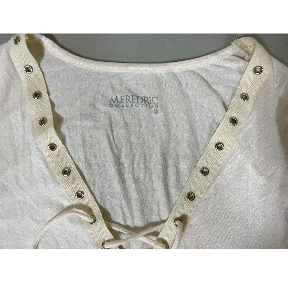 Paul Fredrick White V-Neck Lace-Up Long Sleeve Shirt Top Blouse Size M 🤍 Size M / US 6-8 / IT 42-44 - 3 Thumbnail