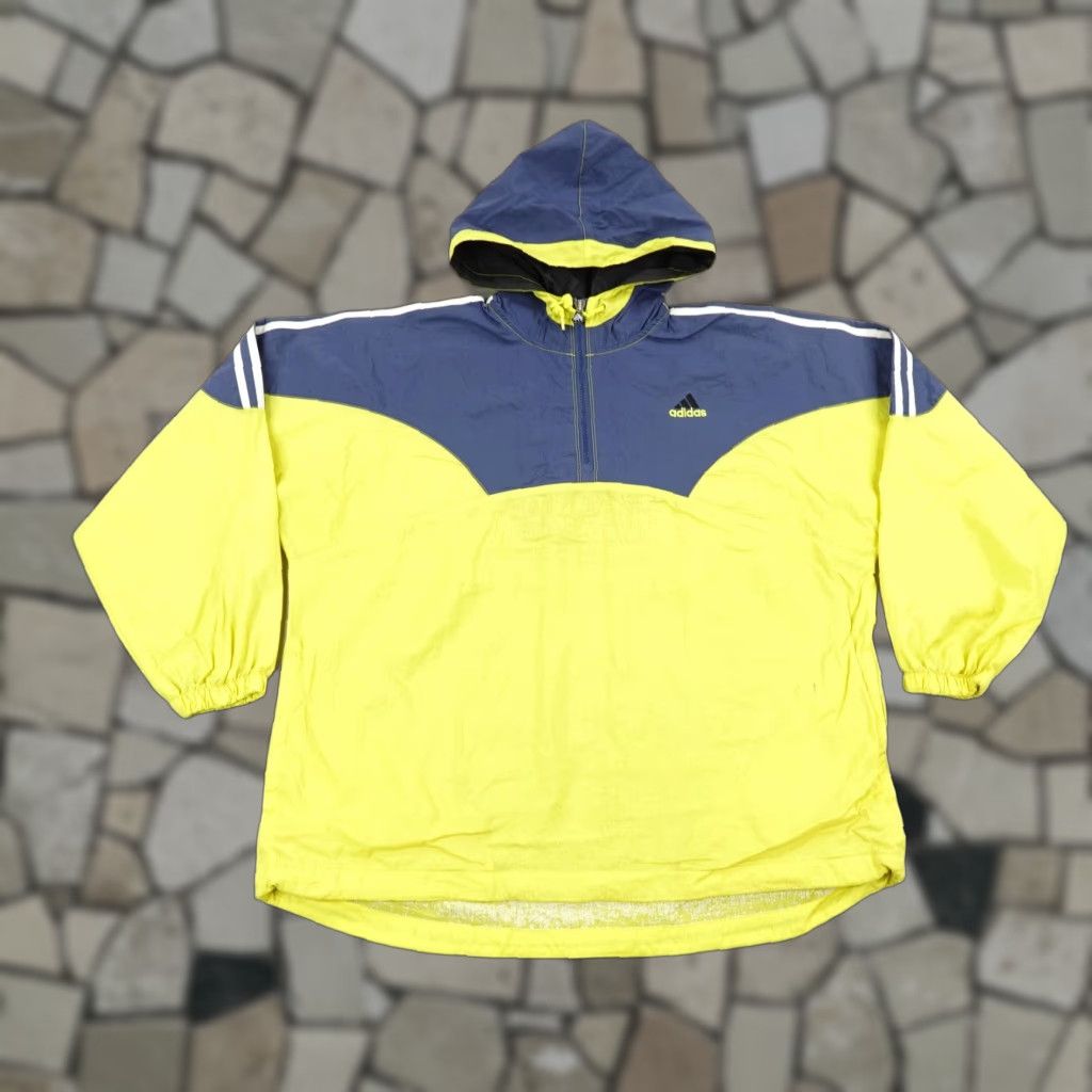 VINTAGE Adidas Windbreaker Jacket Mens Large Colorblock Yellow