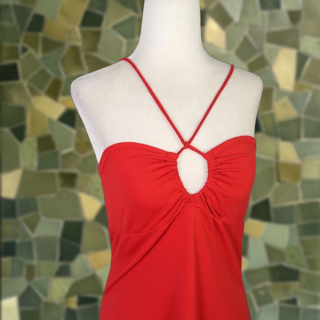 JM Collection VINTAGE M Collection Red Jersey Halter Mini Dress L Womens 90s Party/Cocktail Short Sleeveless Keyhole Size L / US 10 / IT 46 - 1 Thumbnail