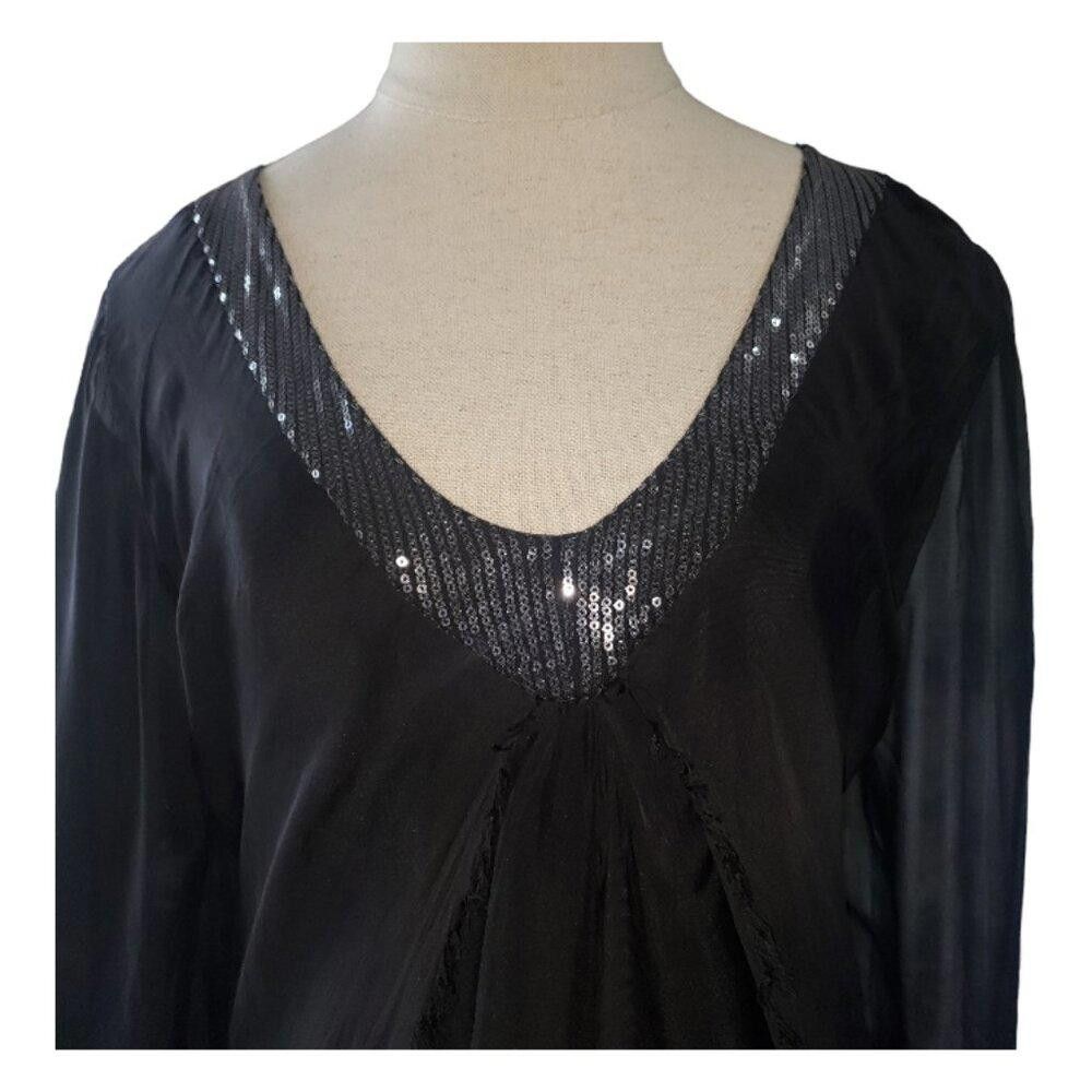 Designer CT1568 NT by Amati Black Layered Dress Sequined Neck Trim L Size L / US 10 / IT 46 - 4 Thumbnail